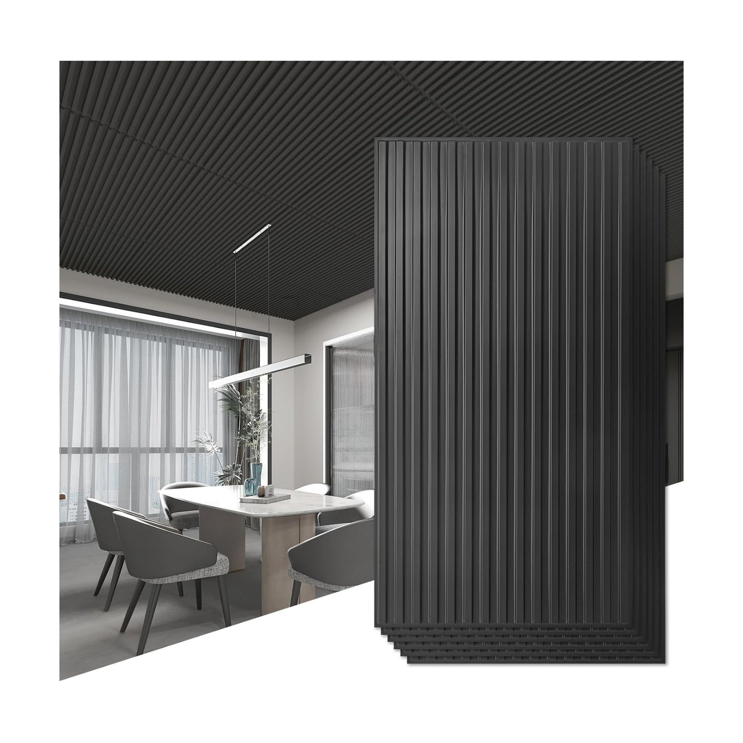 FT PVC Decorative Drop Ceiling Tiles / 24 x 48 / Oblong - Black / Set of 12