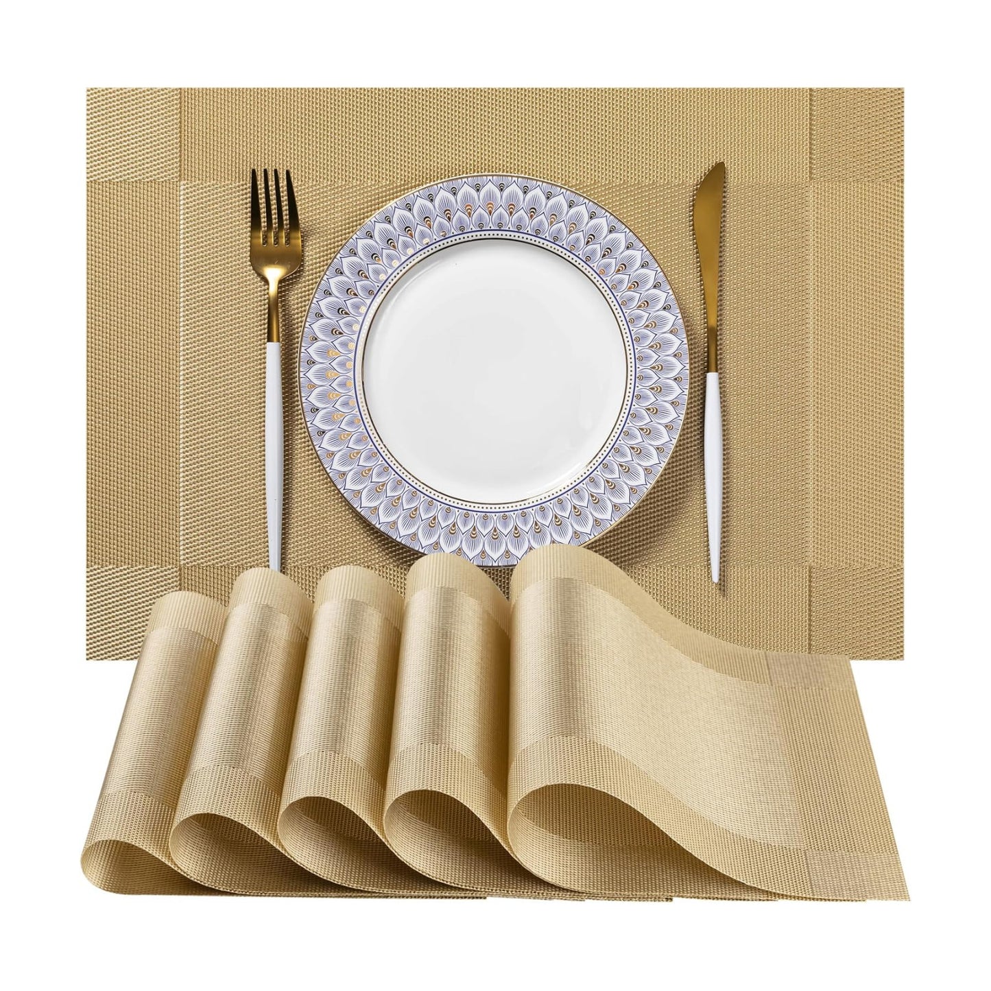 LEXMORE PlaceMats Set of 12 Vinyl/Plastic Woven Place Mats for Kitchen Table Indoor/Outdoor Washable PlaceMat Wipeable