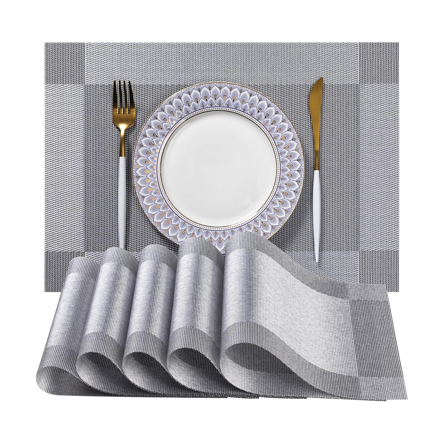 LEXMORE PlaceMats Set of 12 Vinyl/Plastic Woven Place Mats for Kitchen Table Indoor/Outdoor Washable PlaceMat Wipeable