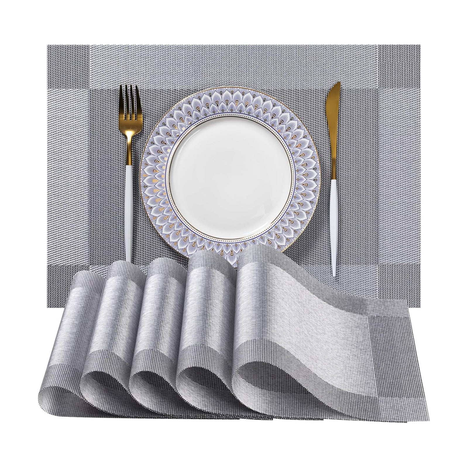 LEXMORE PlaceMats Set of 12 Vinyl/Plastic Woven Place Mats for Kitchen Table Indoor/Outdoor Washable PlaceMat Wipeable