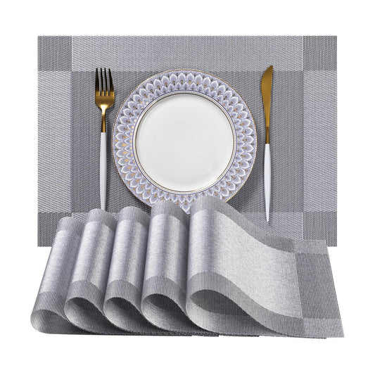LEXMORE PlaceMats Set of 12 Vinyl/Plastic Woven Place Mats for Kitchen Table Indoor/Outdoor Washable PlaceMat Wipeable