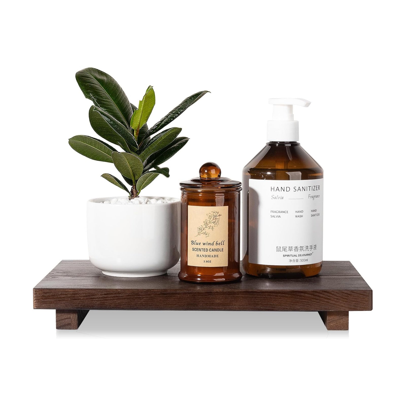 Bathroom Counter Organizer Wood Pedestal Stand Farmhouse Decorative Tray / Walnut / 11.8 x 7 x 1.6
