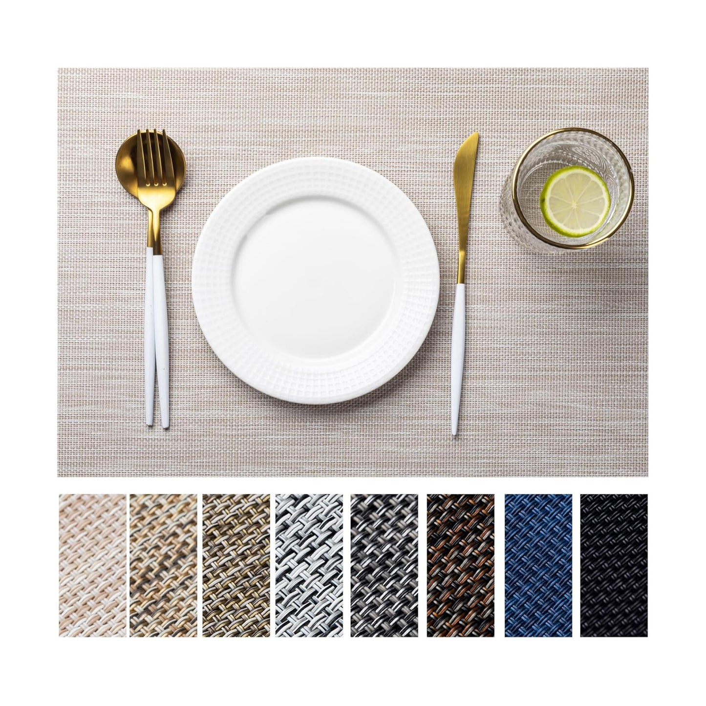 LEXMORE Placemats Set of 12 Vinyl/Plastic Woven Place Mats for Kitchen Table Indoor/Outdoor Washable Placemat Wipeable