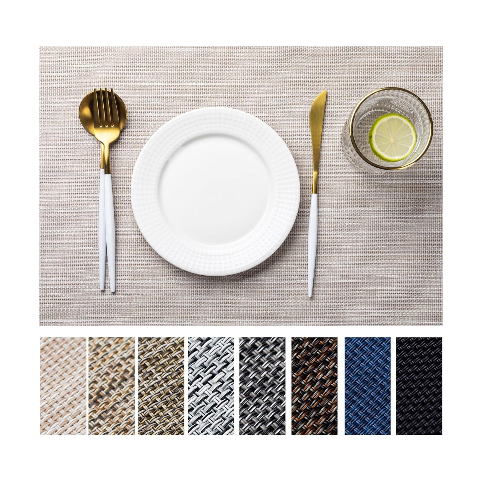 LEXMORE Placemats Set of 12 Vinyl/Plastic Woven Place Mats for Kitchen Table Indoor/Outdoor Washable Placemat Wipeable