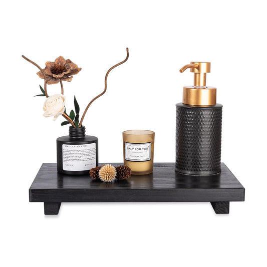 Bathroom Counter Organizer Wood Pedestal Stand Farmhouse Decorative Tray / Black / 11.8 x 7 x 1.6
