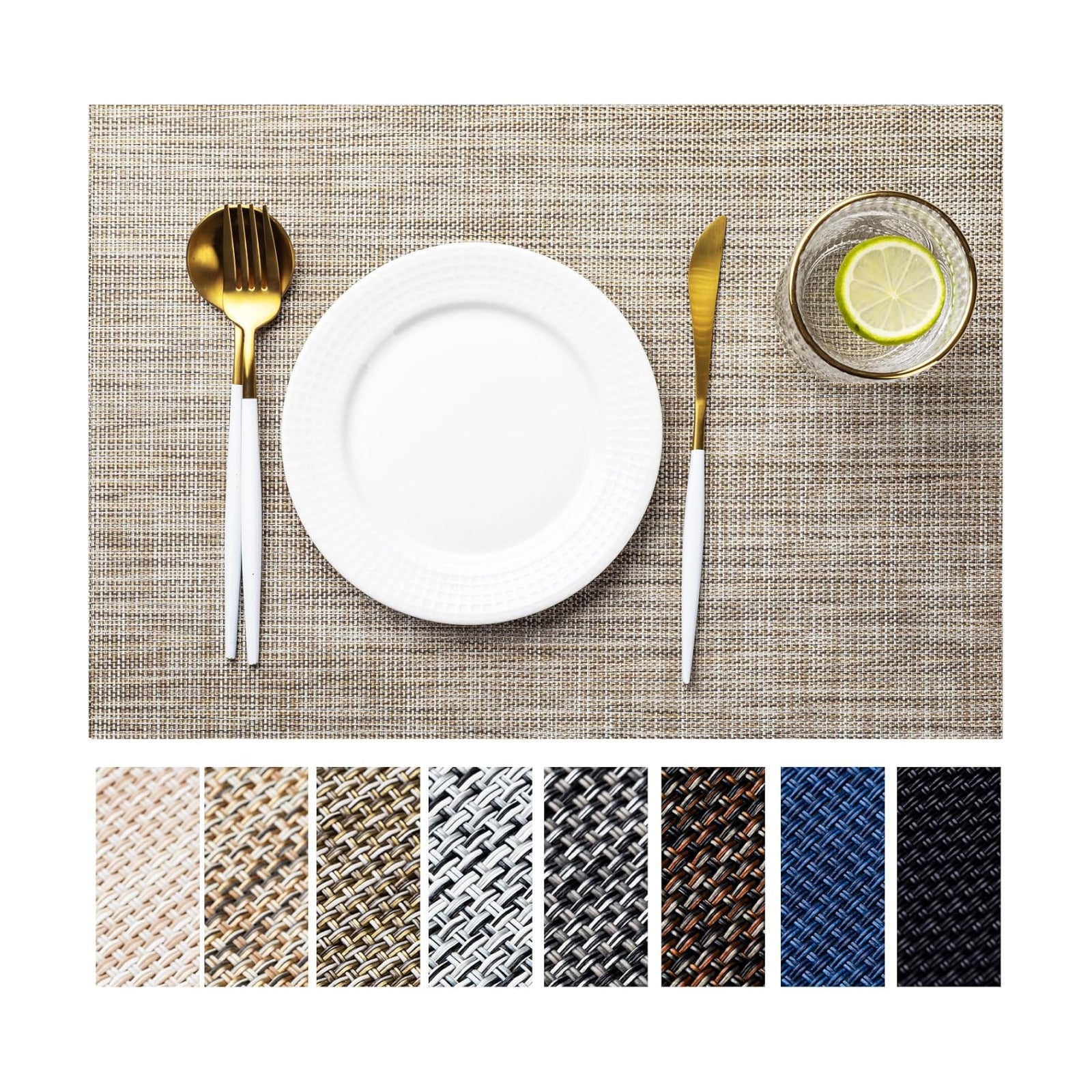 LEXMORE PlaceMats Set of 12 Vinyl/Plastic Woven Place Mats for Kitchen Table Indoor/Outdoor Washable PlaceMat Wipeable