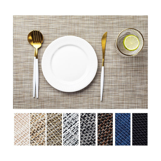 LEXMORE PlaceMats Set of 12 Vinyl/Plastic Woven Place Mats for Kitchen Table Indoor/Outdoor Washable PlaceMat Wipeable