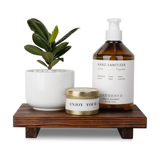 Bathroom Counter Organizer Wood Pedestal Stand Farmhouse Decorative Tray / Dark Brown / 9 x 6 x 1.6