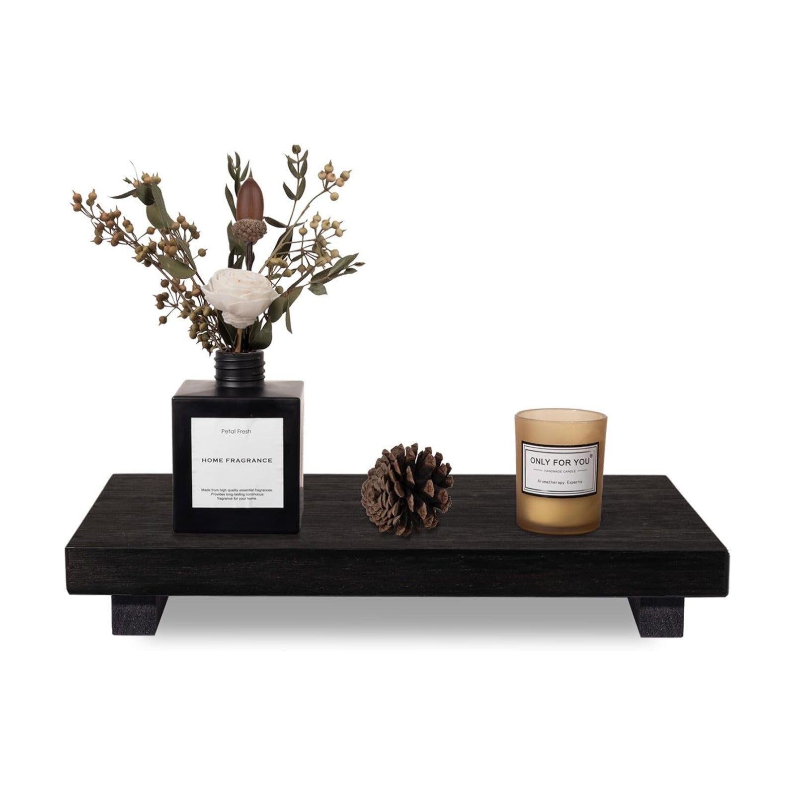 Small Wood Tray Pedestal Stand Farmhouse Bathroom Decor Decorative Wooden / Black / 11.8 x 7 x 1.6