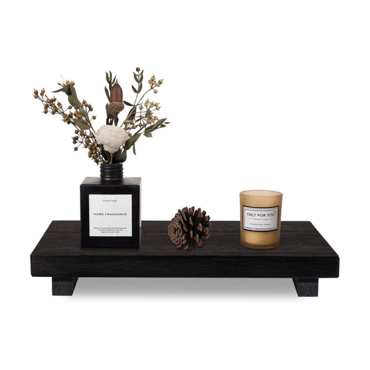 Small Wood Tray Pedestal Stand Farmhouse Bathroom Decor Decorative Wooden / Black / 11.8 x 7 x 1.6