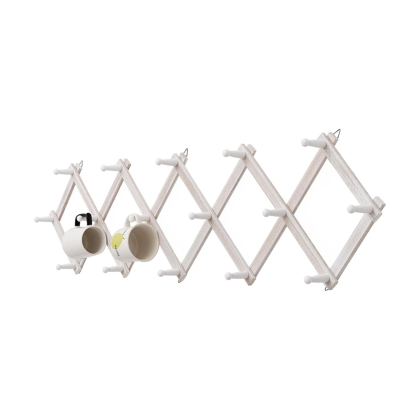 SCUNDA Rustic Wall Mounted Coat Rack with Space Saving Accordion Design, Expandable Wall Mount Coat Rack with 16 Wood