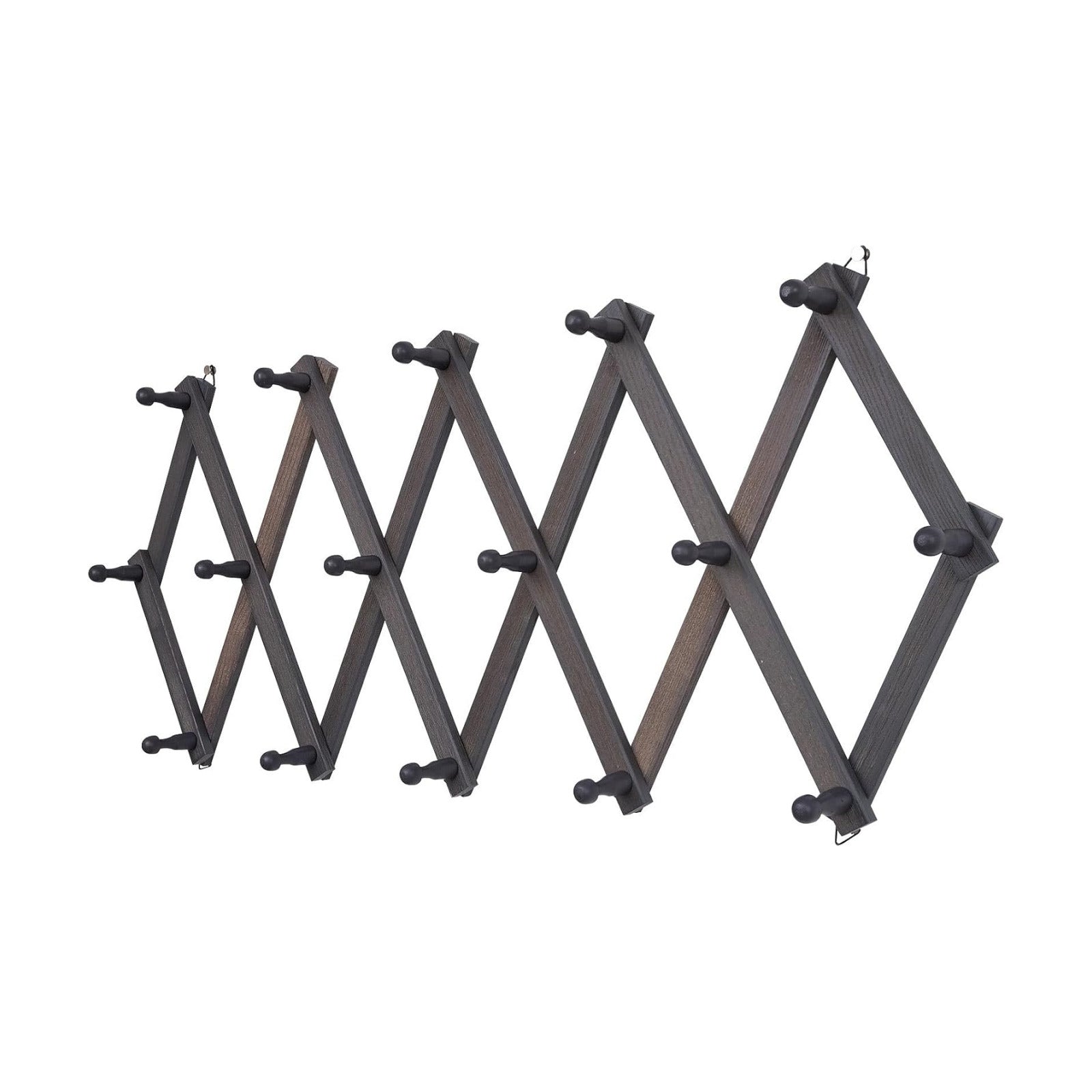 SCUNDA Rustic Wall Mounted Hat Rack with Space Saving Accordion Design, Expandable Hat Holder with 16 Wood Hooks