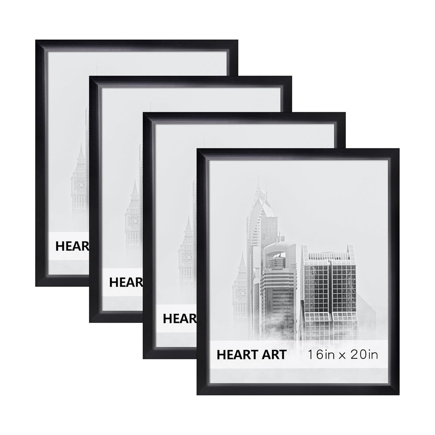 HEART ART 16x20 Picture Frames Without Mat Set of 4, Black | picture frames 16 x 20 Picture Frames