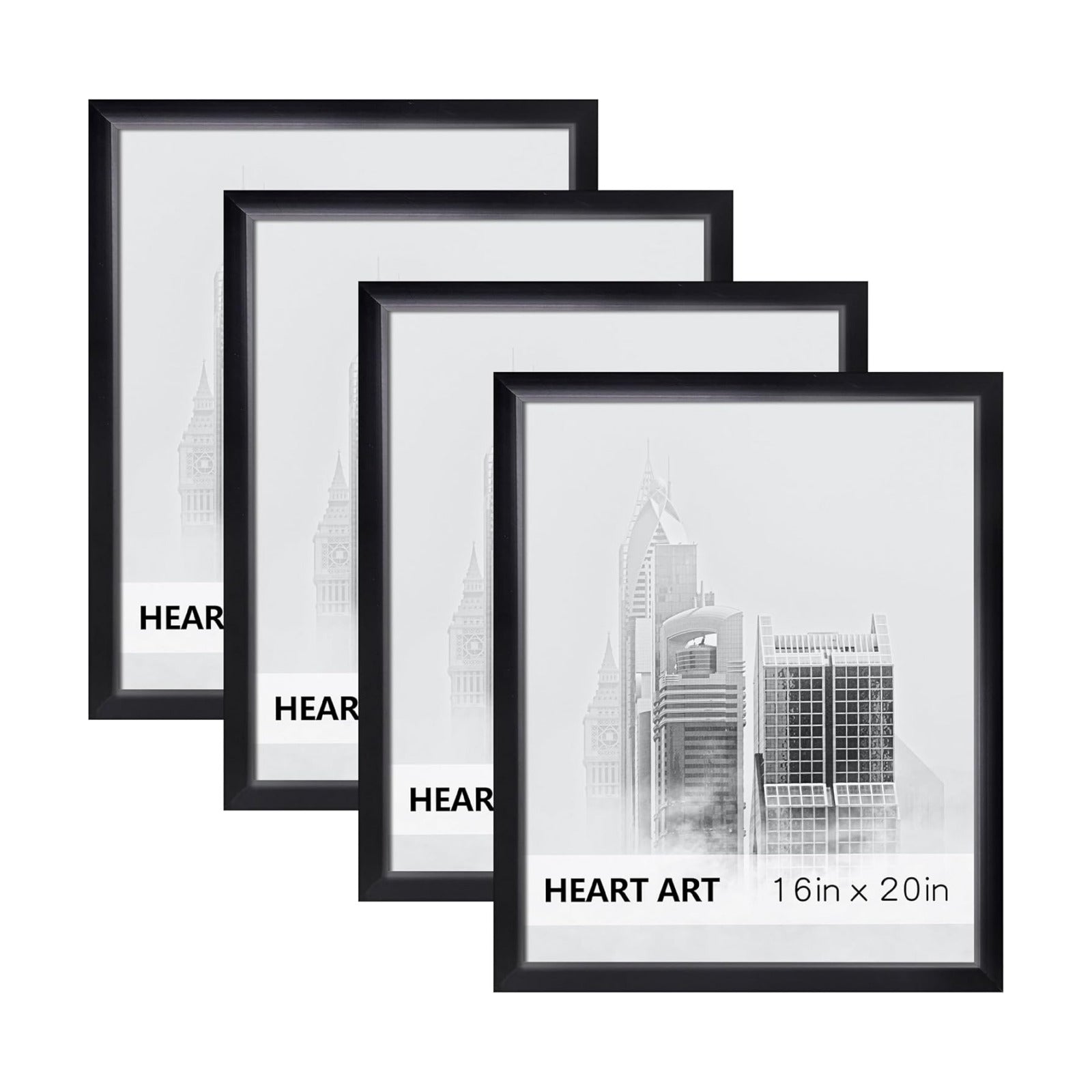 HEART ART 16x20 Picture Frames Without Mat Set of 4, Black | picture frames 16 x 20 Picture Frames