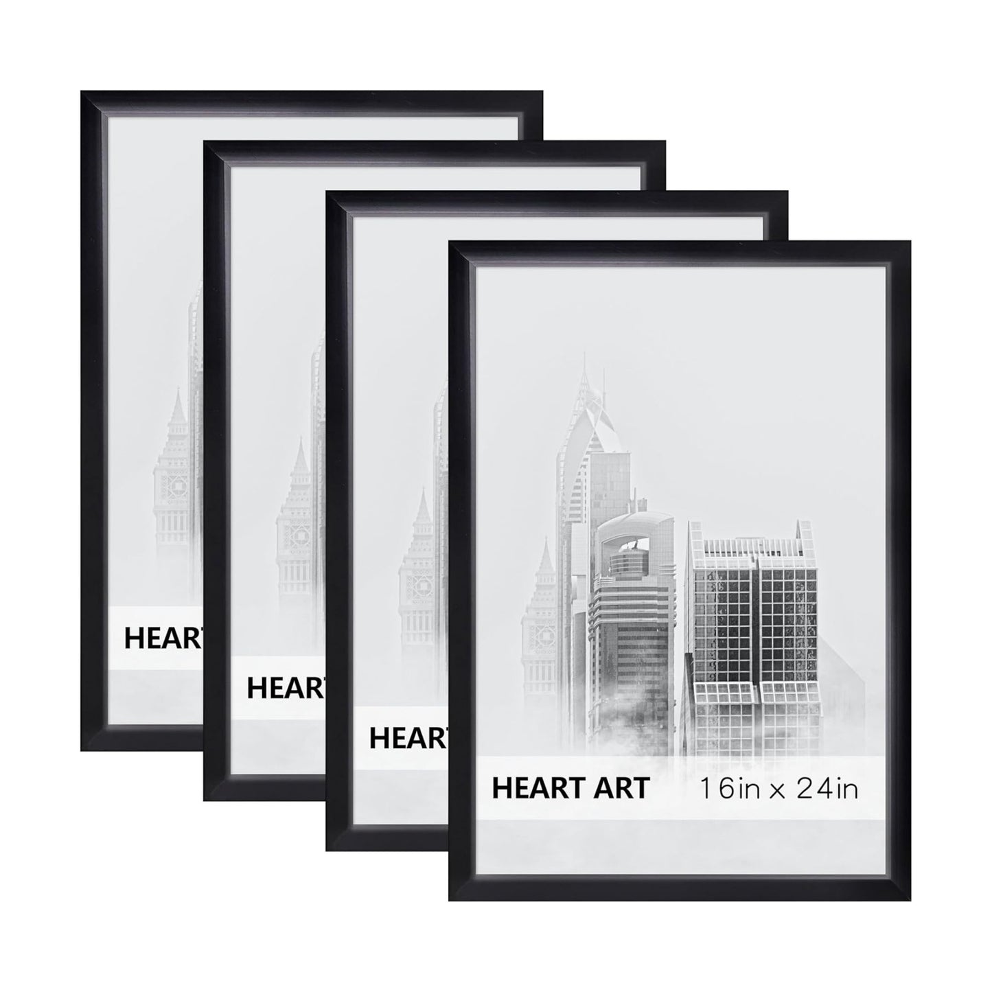 HEART ART 16x24 Poster Frames Without Mat Set of 4, Black | picture frames 16 x 24 Poster Frames