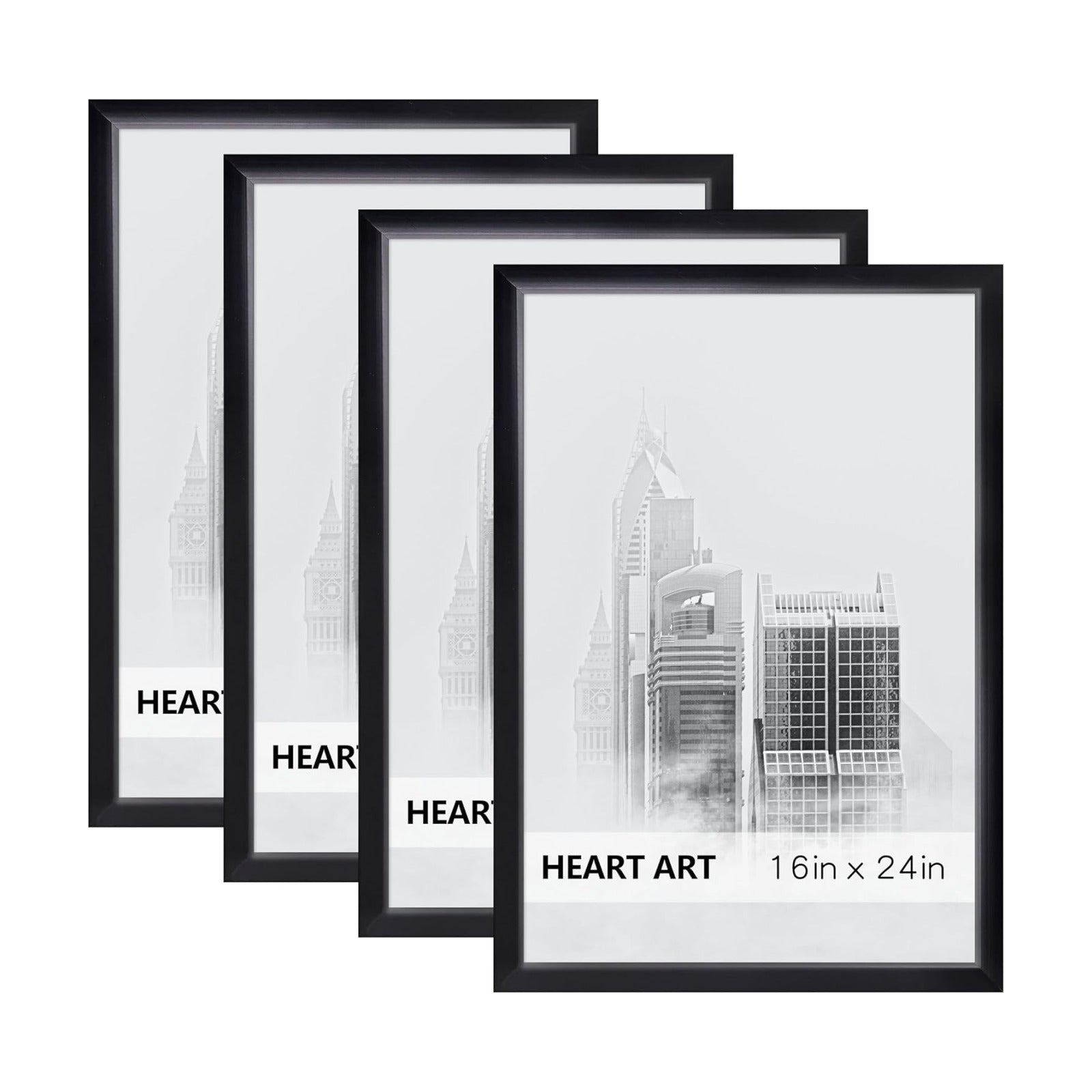 HEART ART 16x24 Poster Frames Without Mat Set of 4, Black | picture frames 16 x 24 Poster Frames