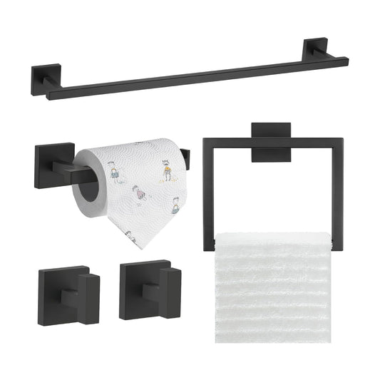 TQKAG 5-Piece Towel Bar Set, 23.6 Inch Bathroom Hardware Set, Matte Black | SUS304 Stainless Steel, Towel Rack for