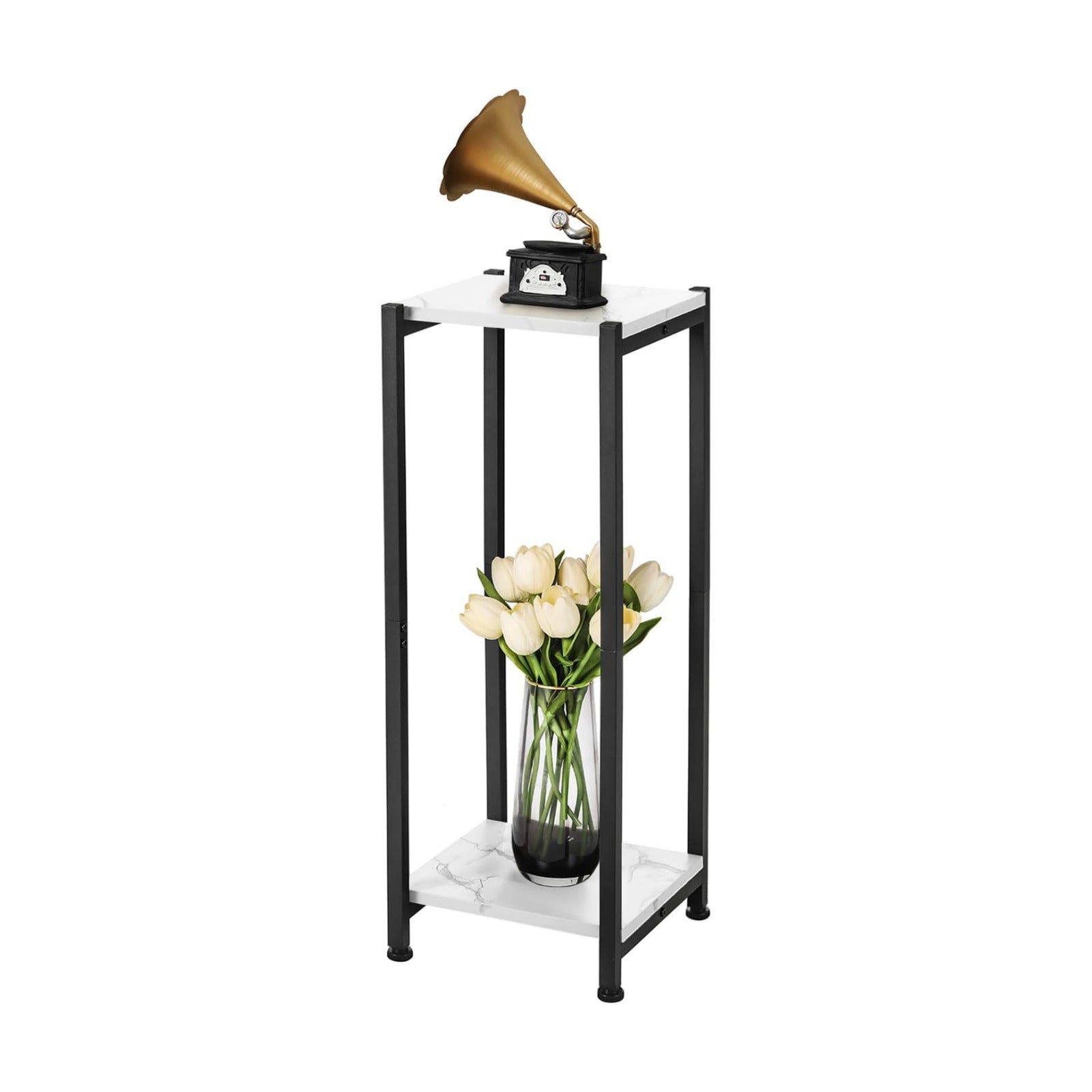 Dipion 31 Inch Tall Plant Stand Indoor,2 Tier Pedestal Stand,Marble White | Rock-Solid Stability,Adjustable