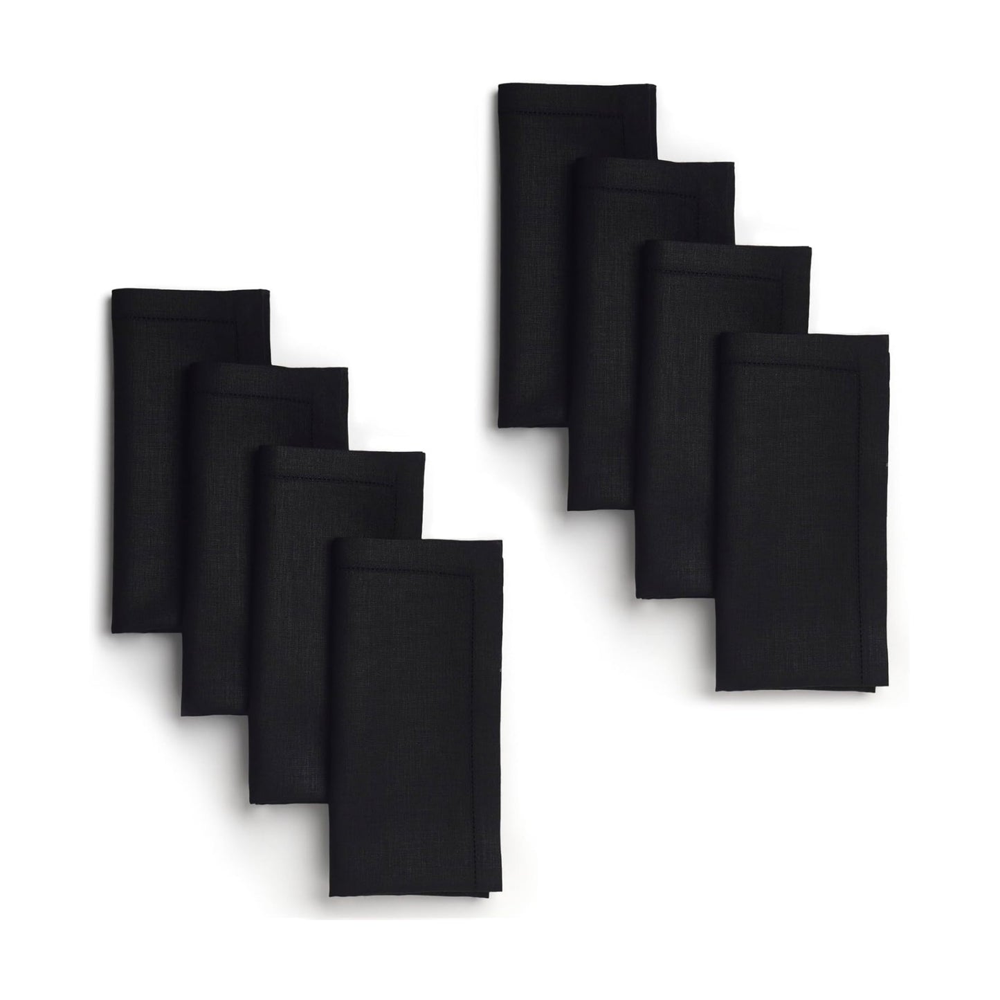 Signature Linen™ by D'Moksha Black Dinner Napkins Set of 8, 20 x 20 Inch Cloth Napkins, 100% Pure Linen, Hemstitch