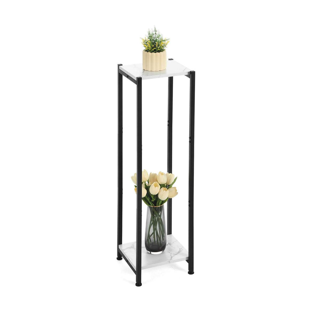Dipion 40 Inch Tall Plant Stand Indoor,2 Tier Pedestal Stand,Marble White | Rock-Solid Stability,Adjustable