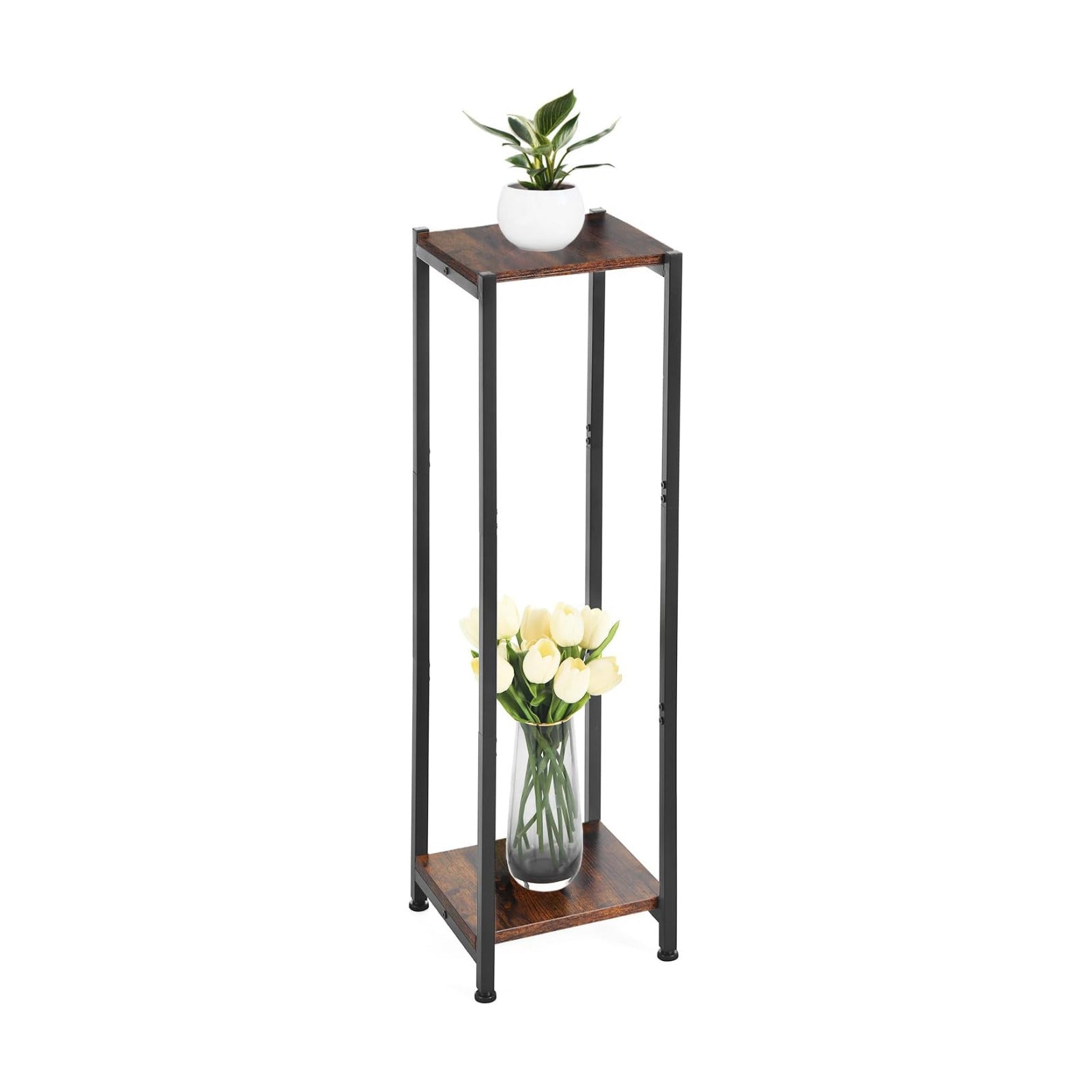 Dipion 40 Inch Tall Plant Stand Indoor,2 Tier Pedestal Stand,Rustic Brown | Rock-Solid Stability,Adjustable