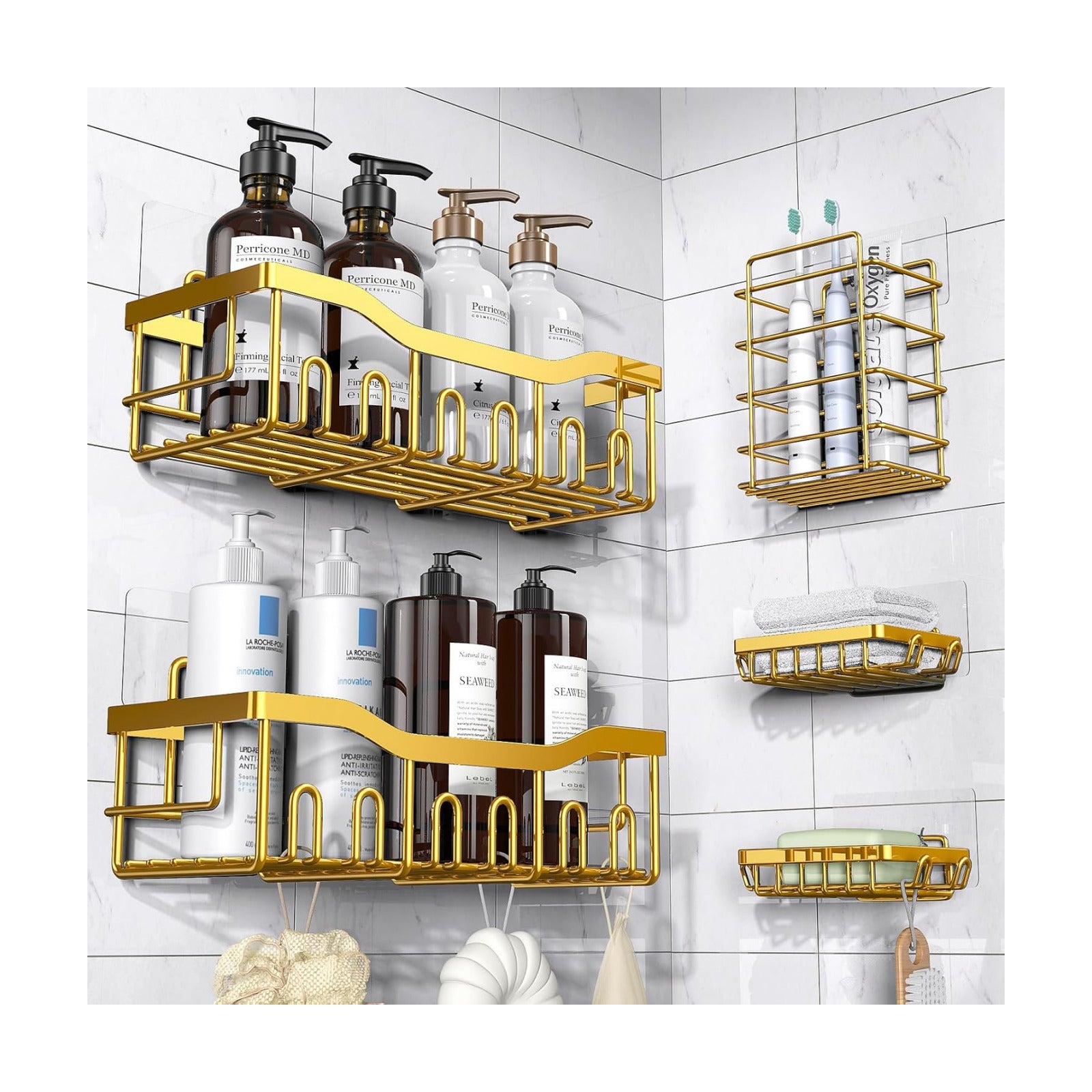 Shower Caddy 5 Pack,Adhesive Shower Organizer for Bathroom Storage&Home Decor&Kitchen,No Drilling,Large