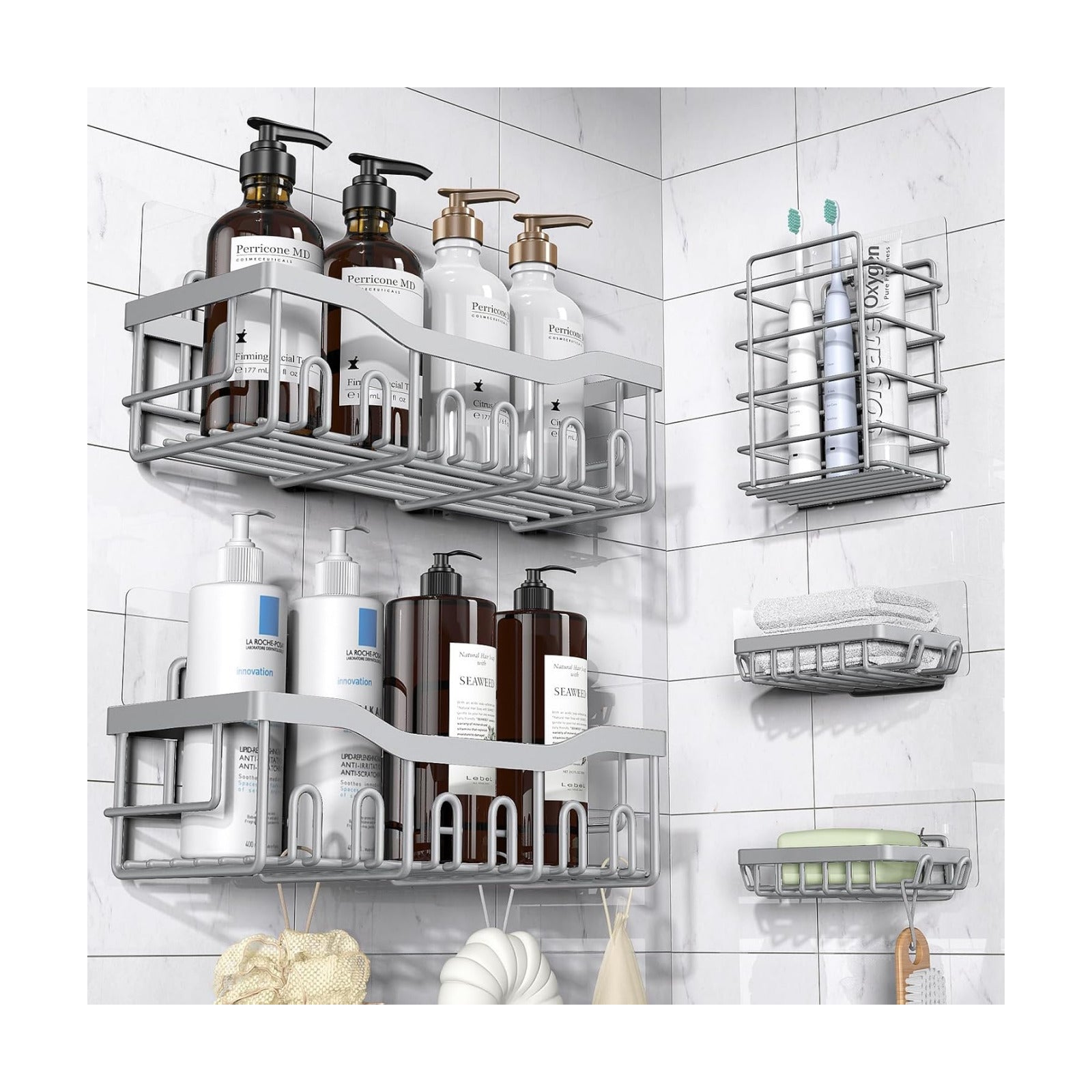 Shower Caddy 5 Pack,Adhesive Shower Organizer for Bathroom Storage&Home Decor&Kitchen,No Drilling,Large