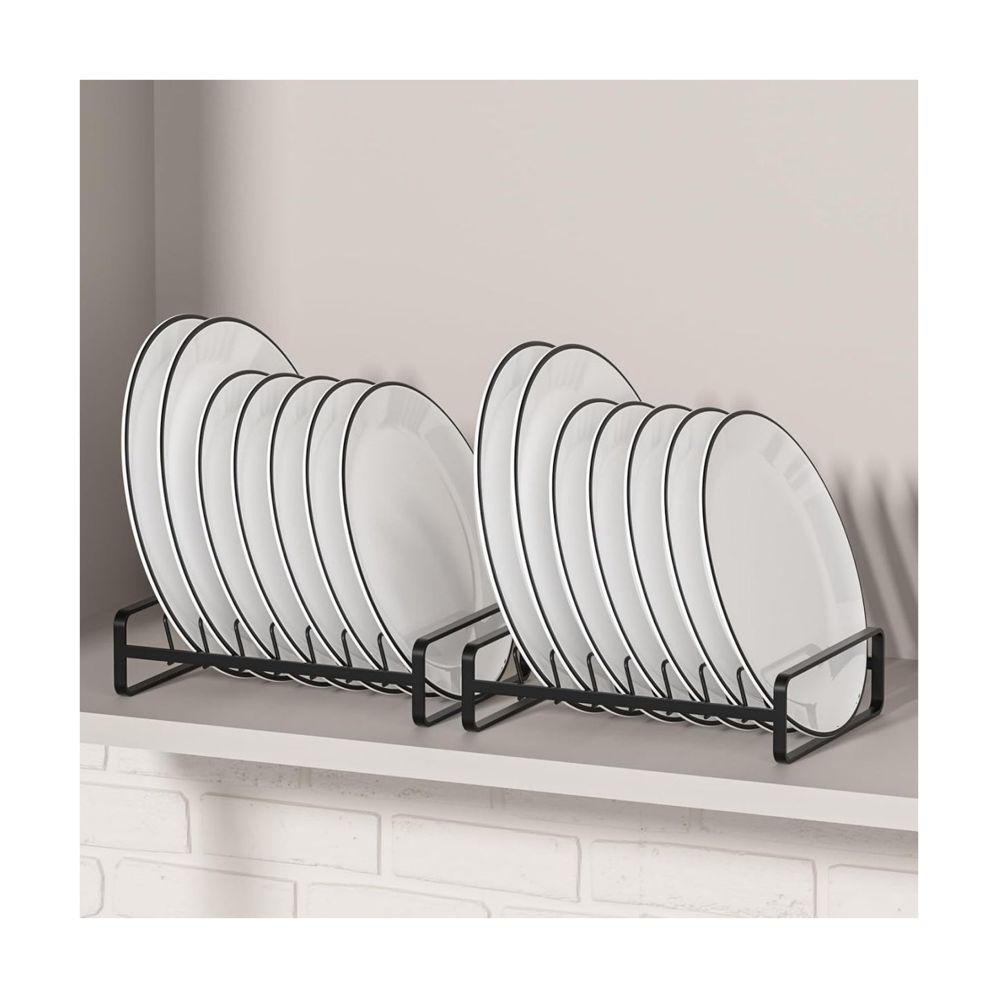 2 Pack Plate Holders Organizers 8 Slots Upright Cabinet Dish Drying Racks Metal Plate Stands (for 6In. 10In. Plates)