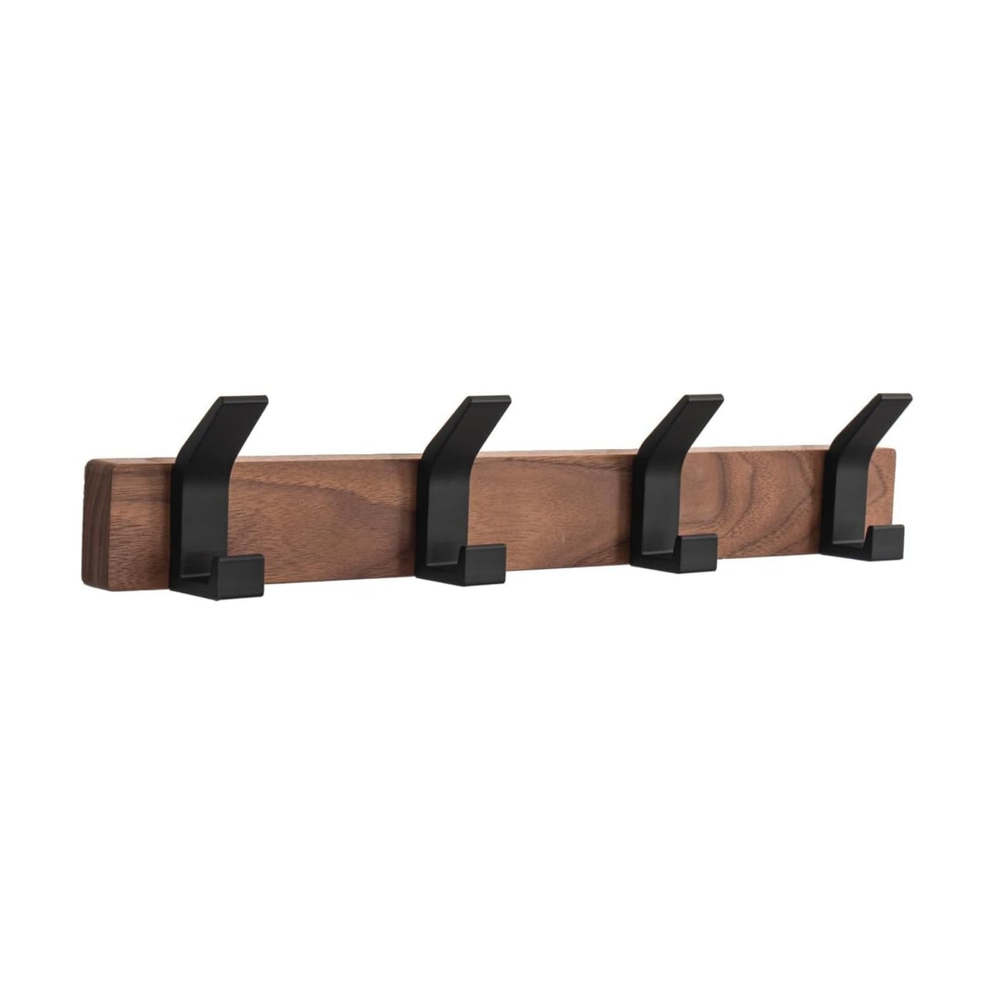 Coat Rack Wall Mount - 15.7 Inches Walnut Wood Coat Hooks Coat Rack Wall Mount with 4 Hooks Black Aluminum Coat Hooks