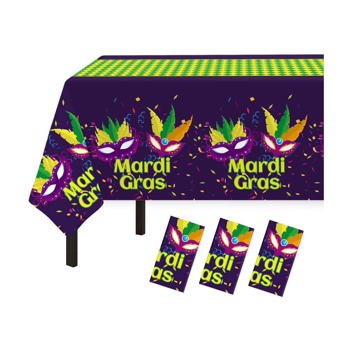 Childom Mardi Gras Decorations,3 Pack Disposable Plastic Tablecloths for Rectangle Table 54" x 108" Mardi Gras Tablecloths for Party Decor,Table Cloths for Birthday,Home,Dinner,Carnival,Party Supplies
