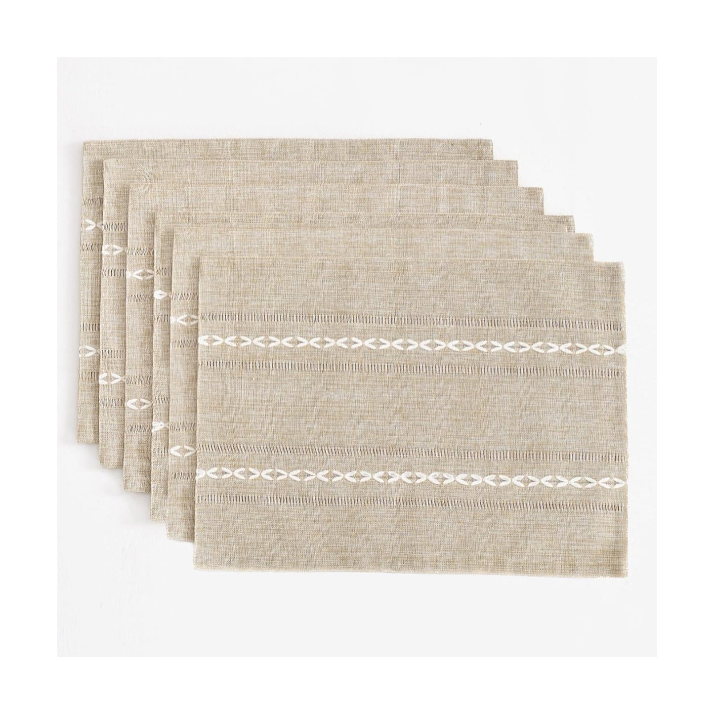 Wracra Cotton Linen Place Mats, Coffee Embroidered Placemats Set of 6 | Placemats 12 x 18 Inch; Cotton Linen Woven
