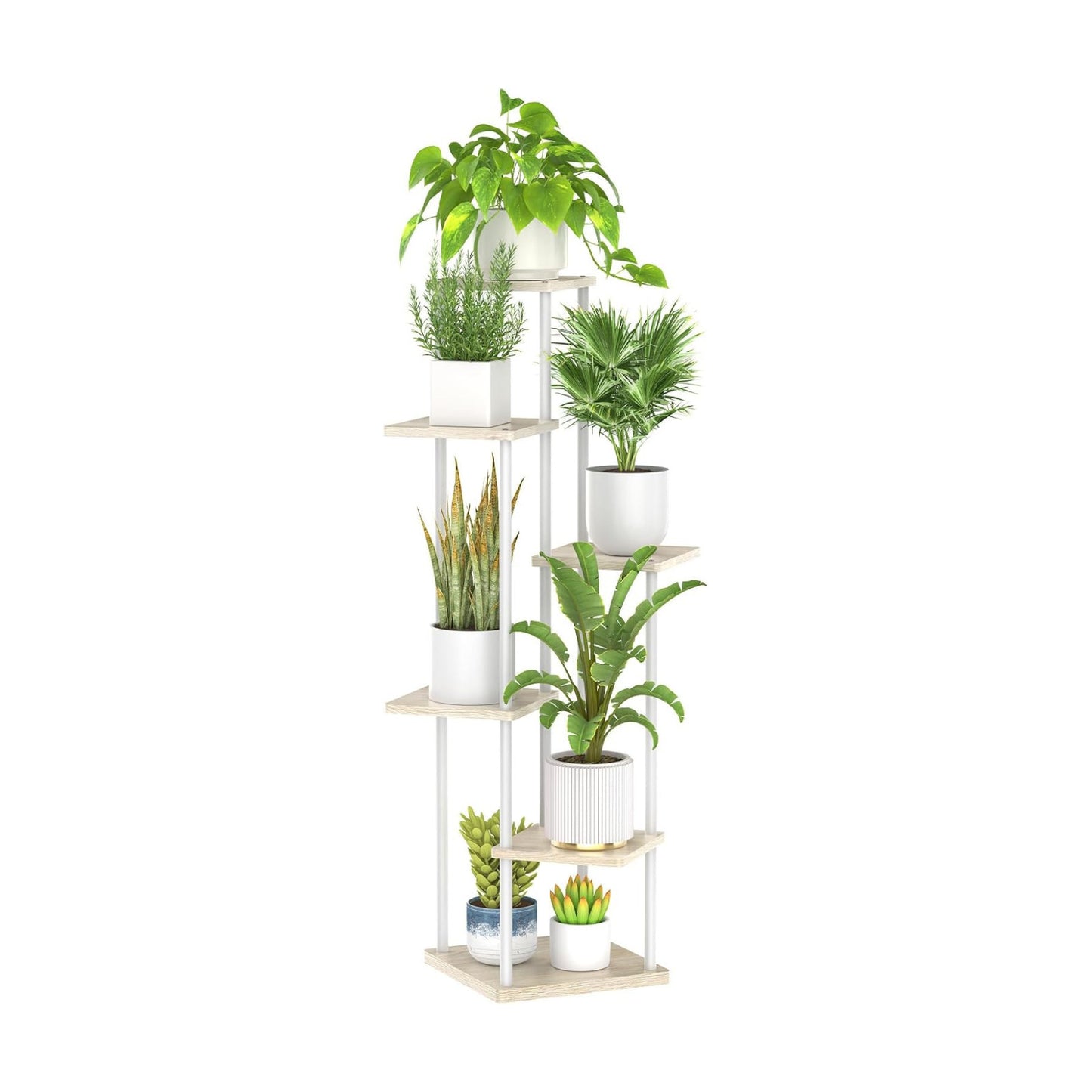 Oppro 6 Tier Tall Plant Stand Indoor, Large Metal Wood Muti Level Vertical Planter Shelf Orchid Holder for Narrow