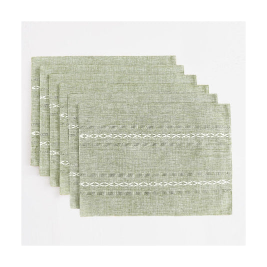 Wracra Cotton Linen Place Mats, Sage Green Embroidered Placemats Set of 6 | Placemats 12 x 18 Inch; Cotton Linen Woven