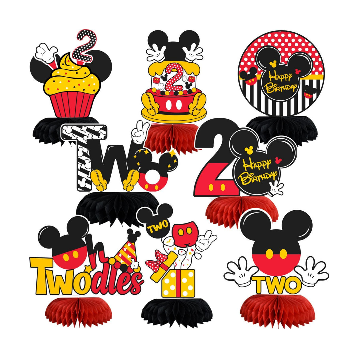 TONIFUL 2nd Birthday Black Red Yellow Mouse Themed Table Centerpieces
