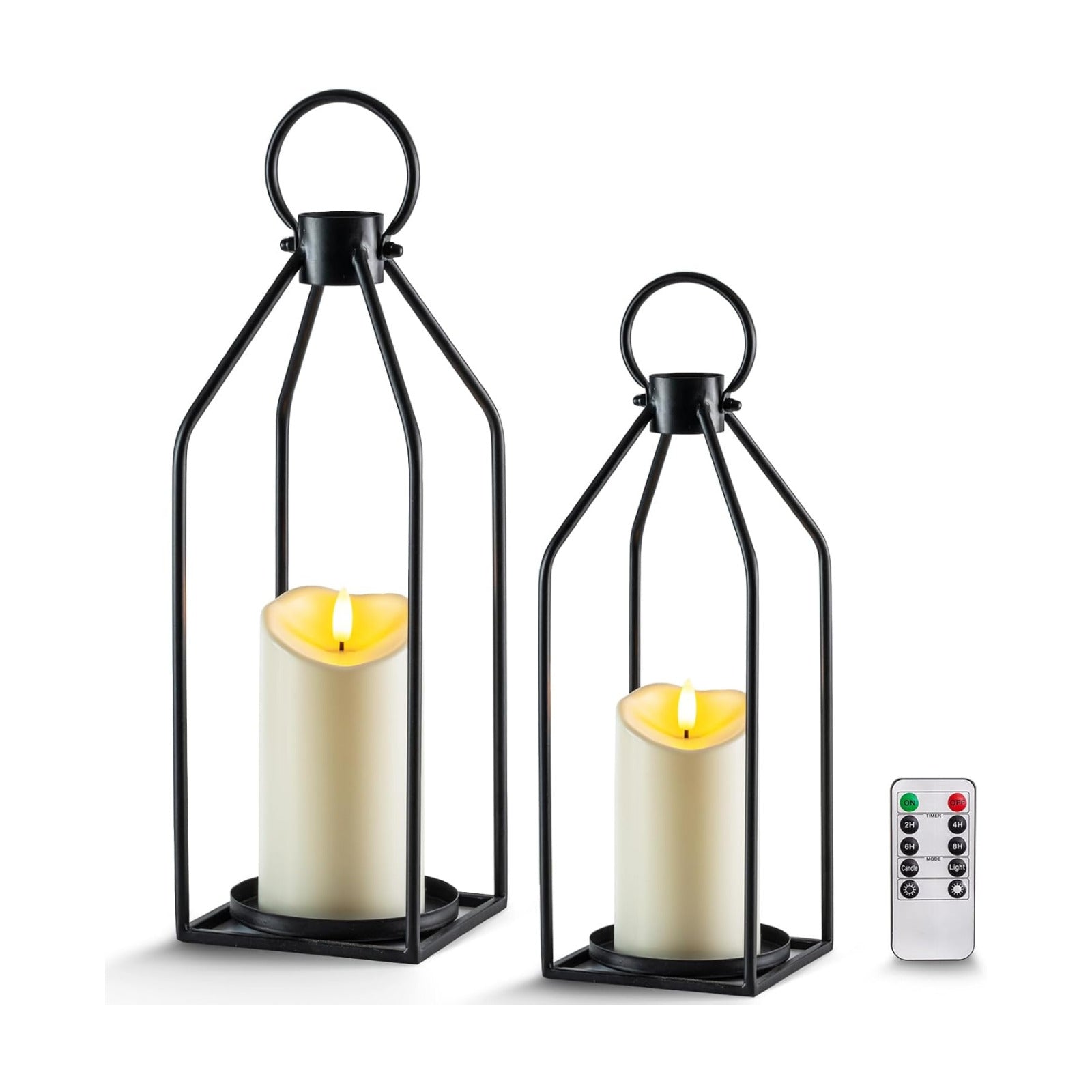 Homemory Modern Farmhouse Black Metal Lanterns 2PCS with Flameless Candle | Waterproof Lantern Design Outdoor Indoor
