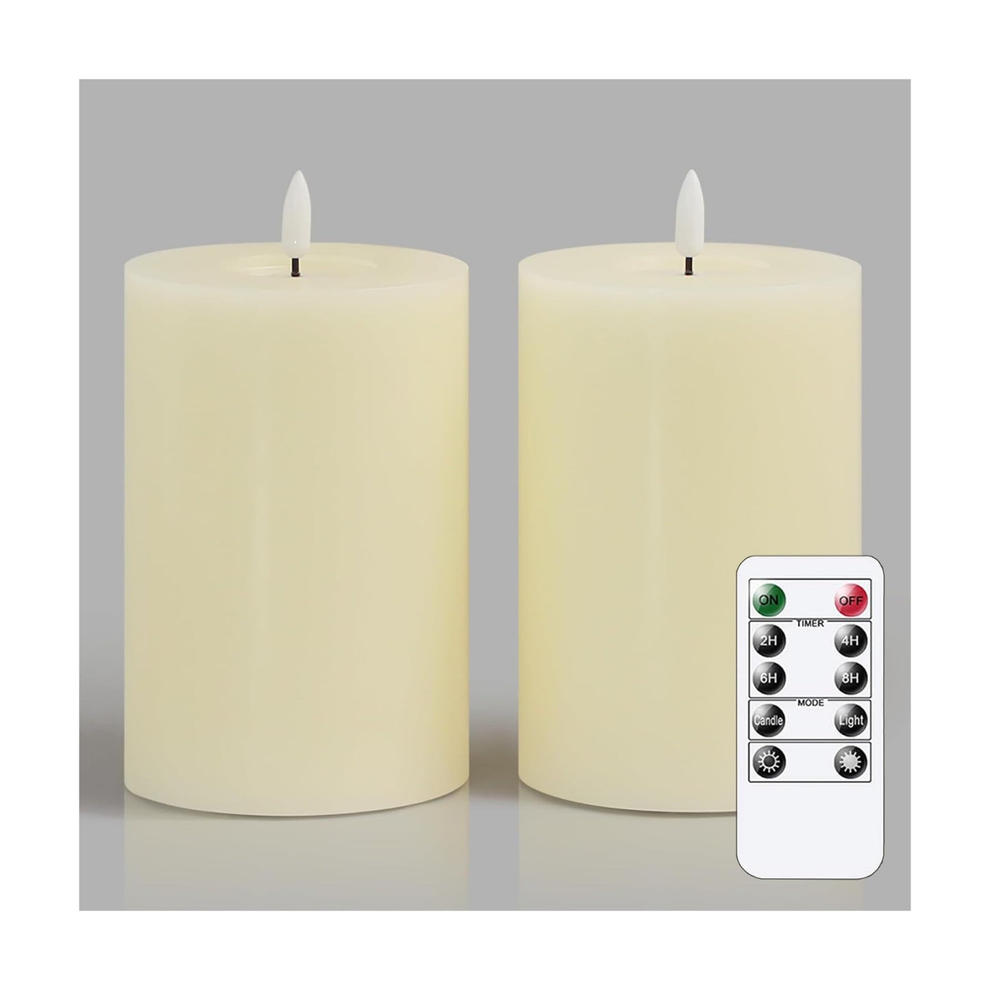 Flameless Flickering D: 4" H: 6" Real Wax Ivory Remote Candles with Candle Grease, Pack of 2 Timer LED Battery Operated