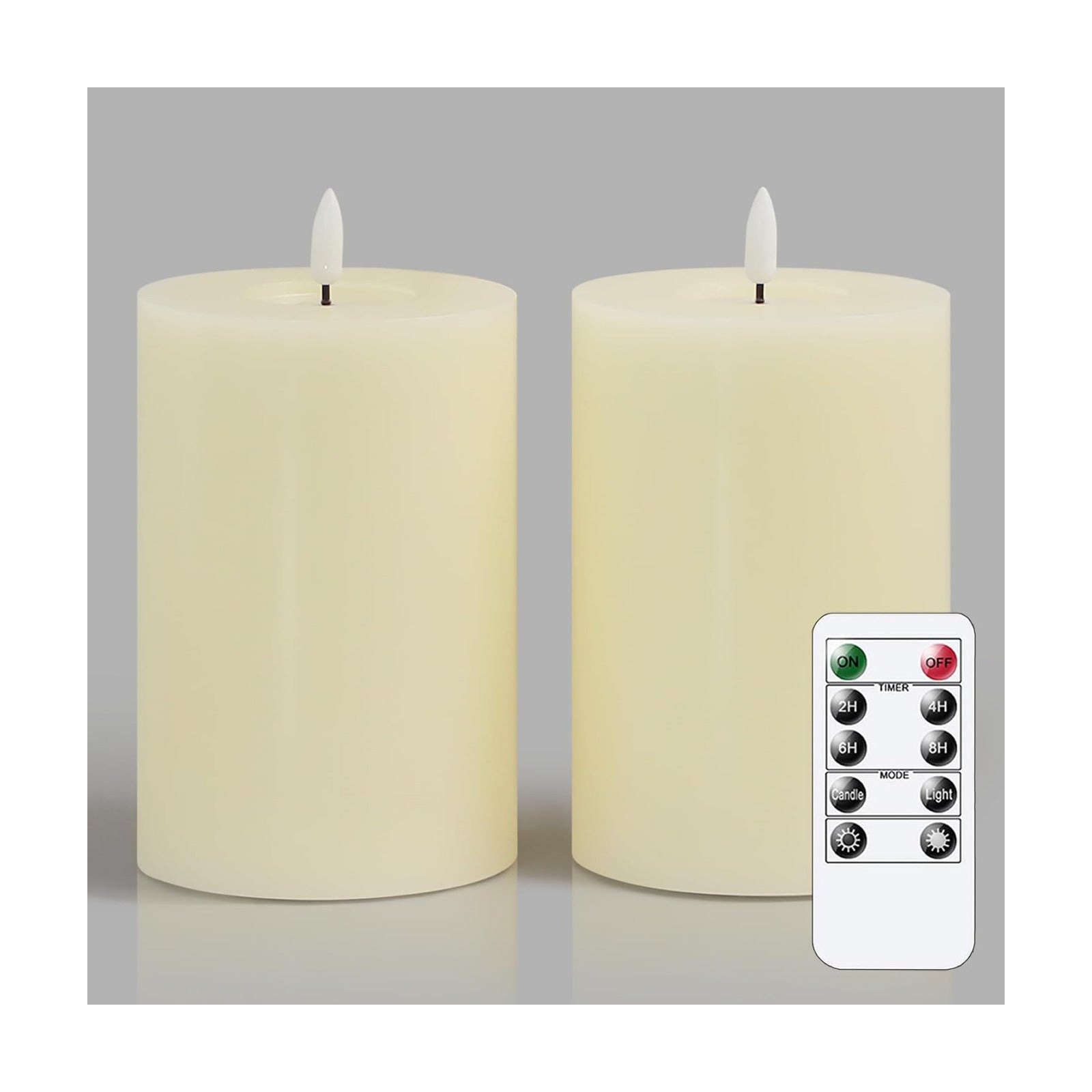 Flameless Flickering D: 4" H: 6" Real Wax Ivory Remote Candles with Candle Grease, Pack of 2 Timer LED Battery Operated