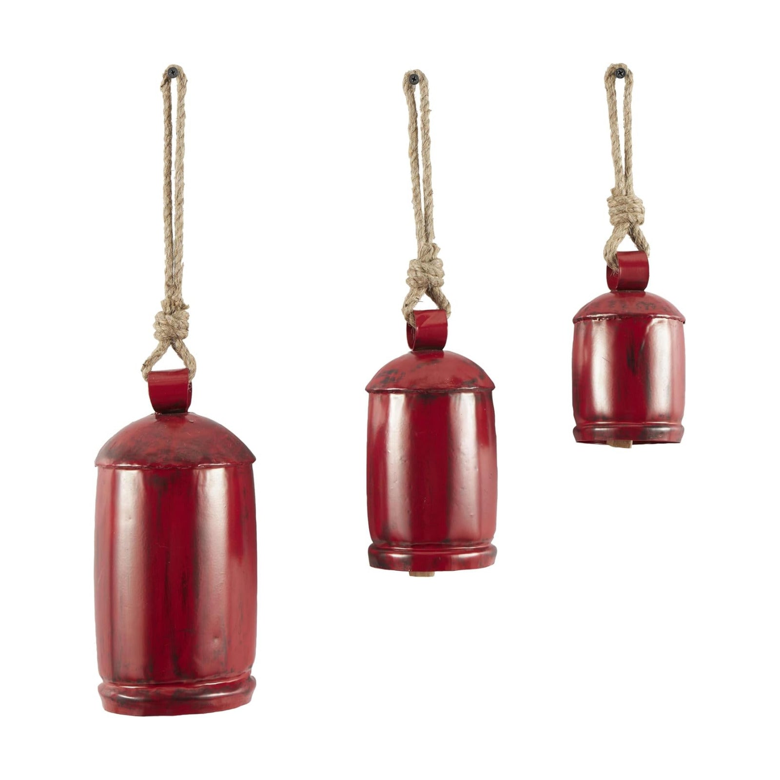 Deco 79 Metal Cow Bells, Meditation Bell, Set of 3, 10", 7", 5"H, Red | Indoor metal art Tibetan inspired decorative