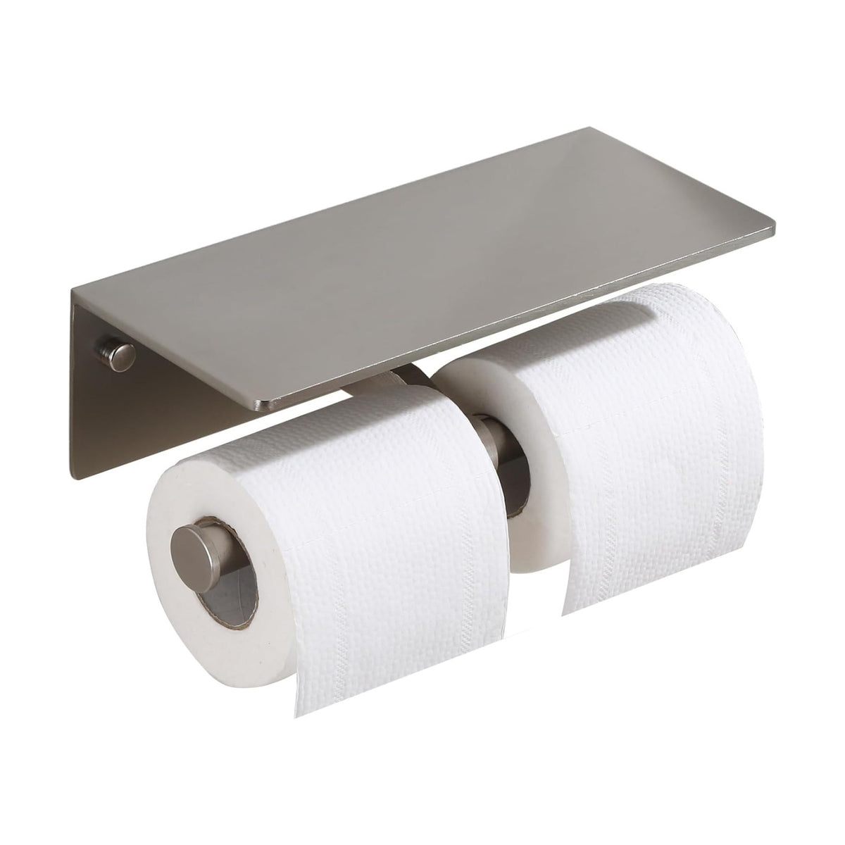 Toilet Paper Holder - Double Rolls Toilet Tissue Holder with Phone Shelf for Bathroom - TP Roll Holder with Wipes