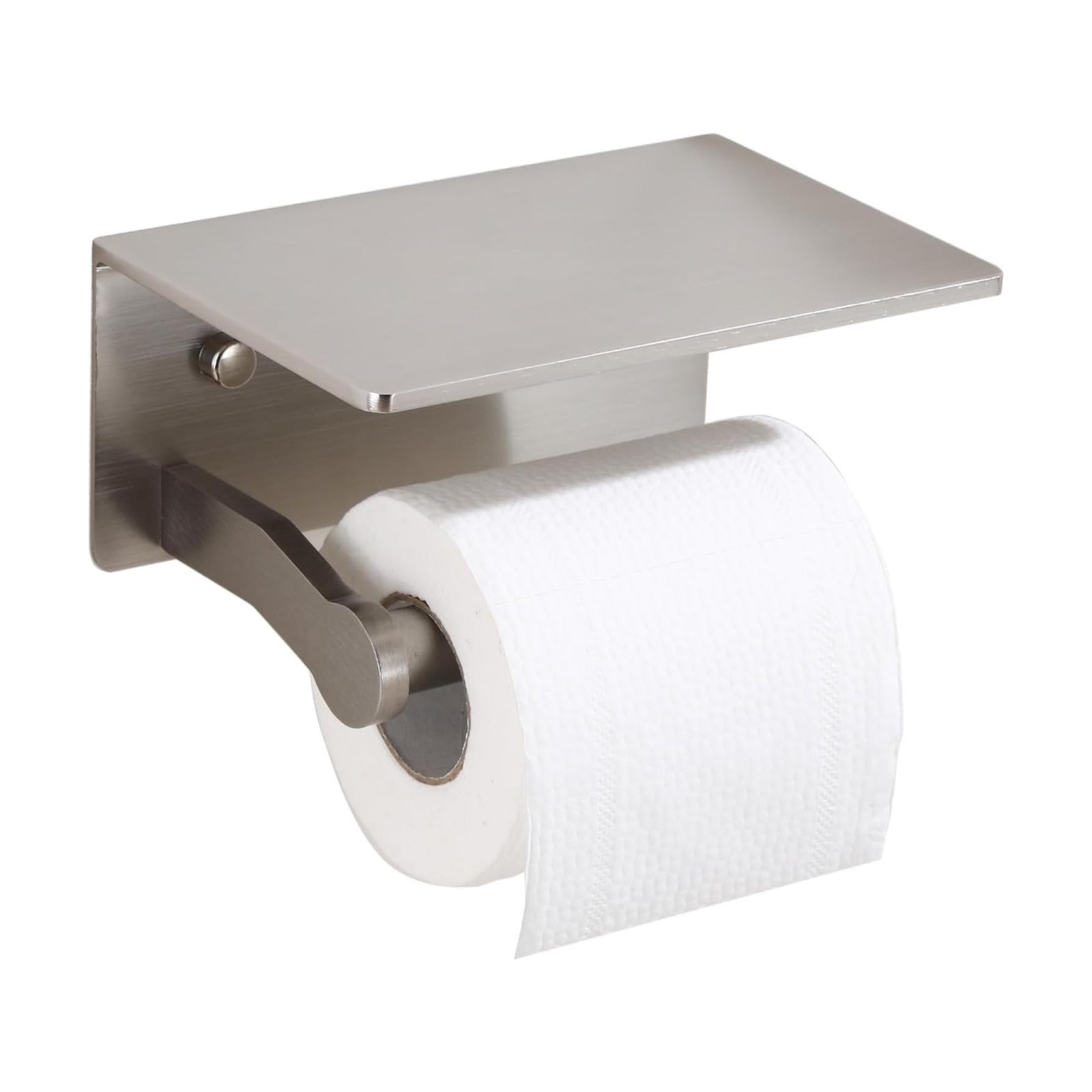 Toilet Paper Holder with Shelf, Adhesive or Screw Wall Mount Toilet Roll Holder for Bathroom, Rustproof Solid Aluminum