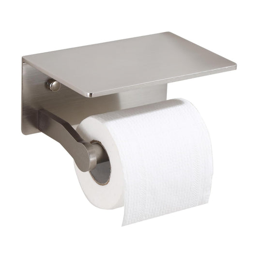 Toilet Paper Holder with Shelf, Adhesive or Screw Wall Mount Toilet Roll Holder for Bathroom, Rustproof Solid Aluminum