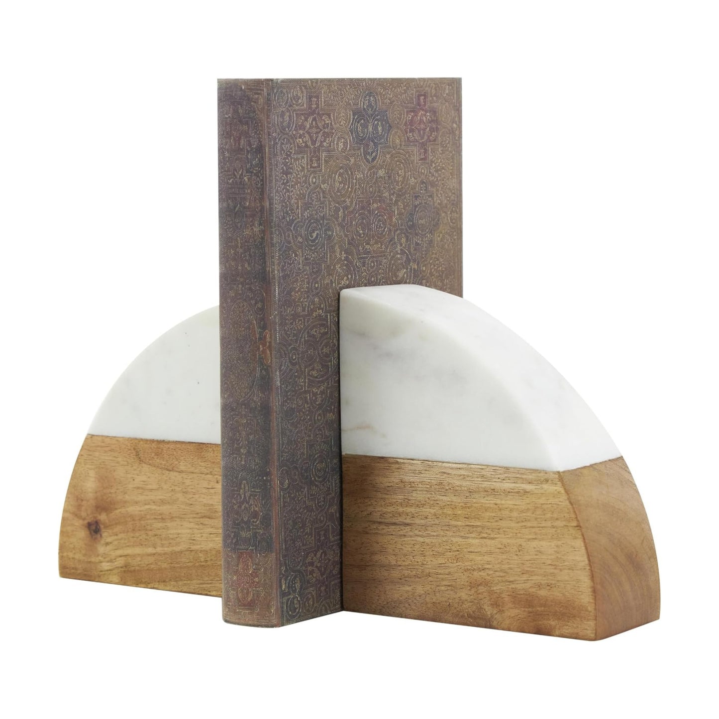 Mango Wood Geometric Decorative Bookends Arched 5 lbs Non Skid / 5"w, 5"H / White / Set of 2