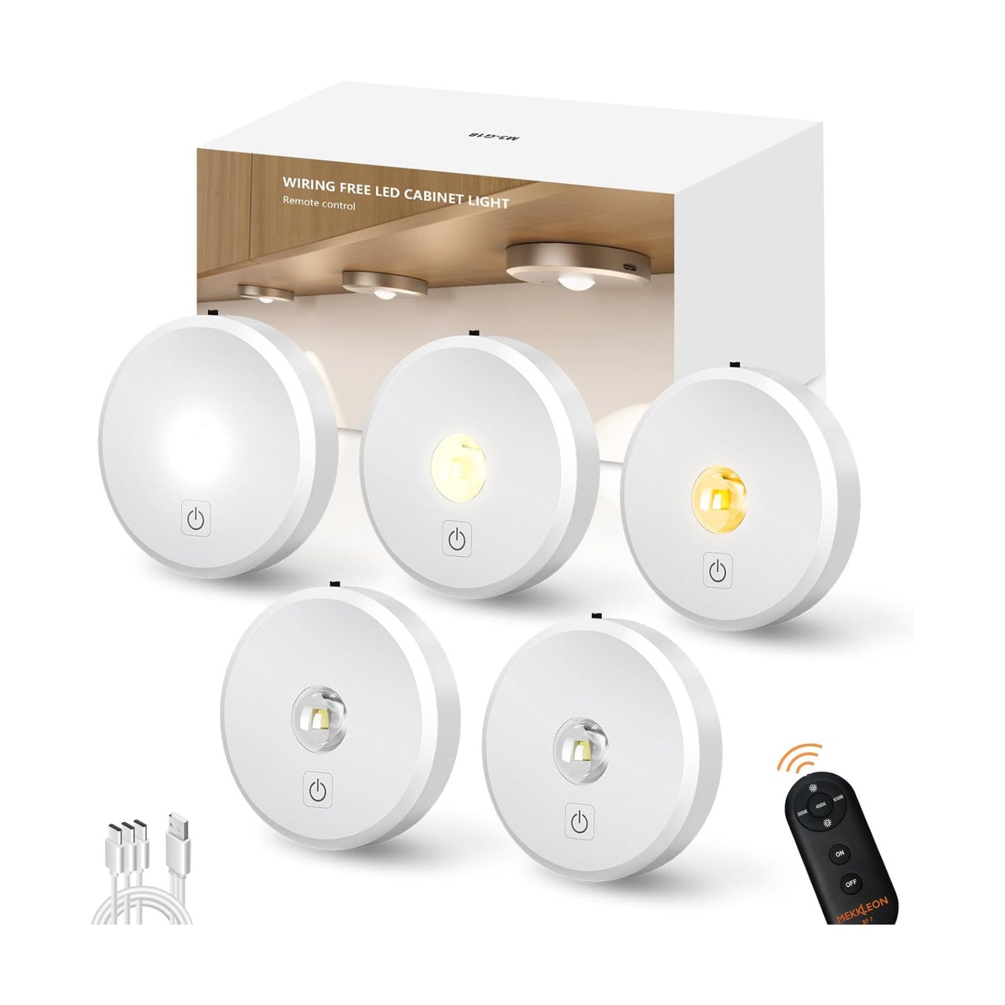 Puck Lights with Remote Control Rechargeable,Wireless Under Cabinet Lighting,2000mAh Battery Operated Tap Push Touch