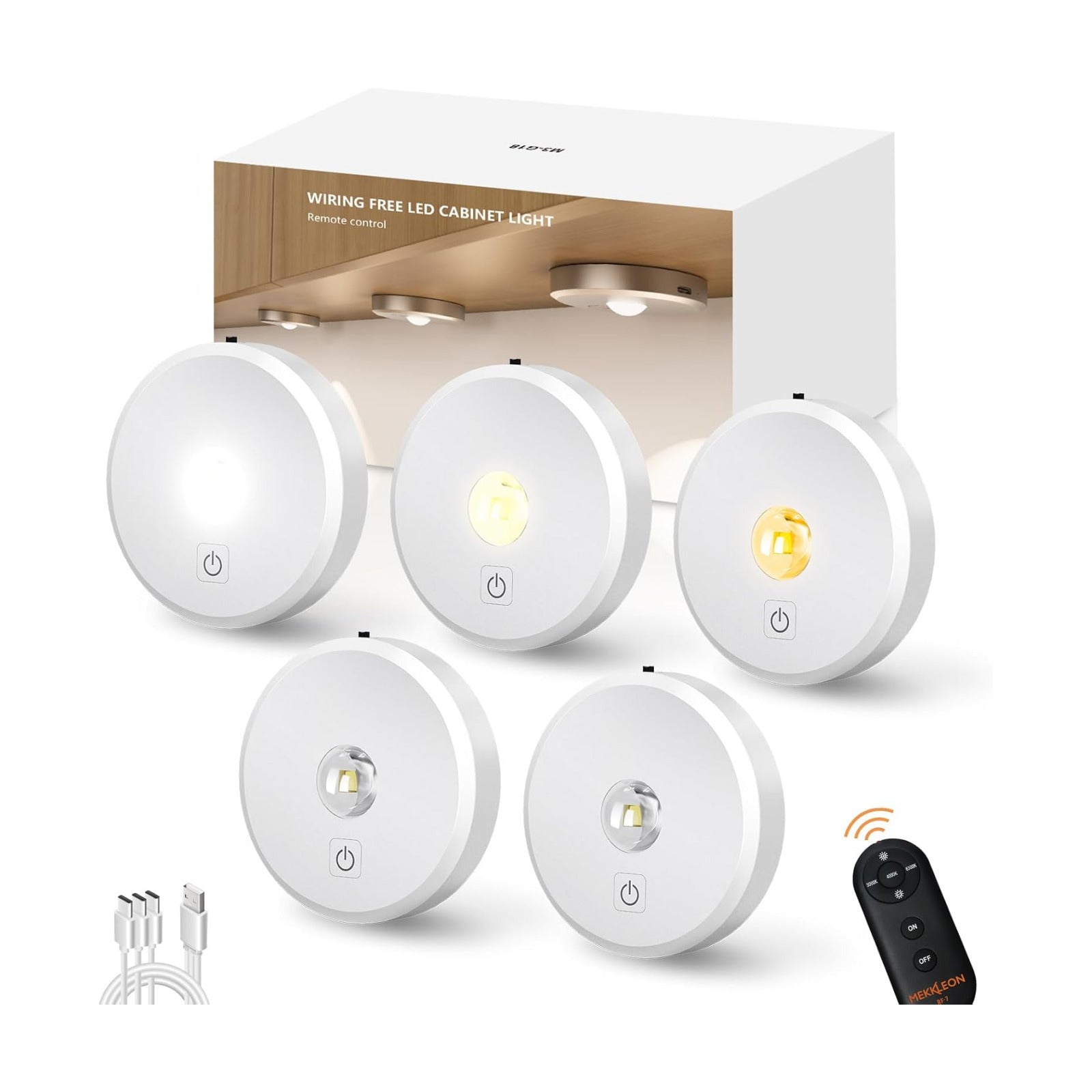 Puck Lights with Remote Control Rechargeable,Wireless Under Cabinet Lighting,2000mAh Battery Operated Tap Push Touch