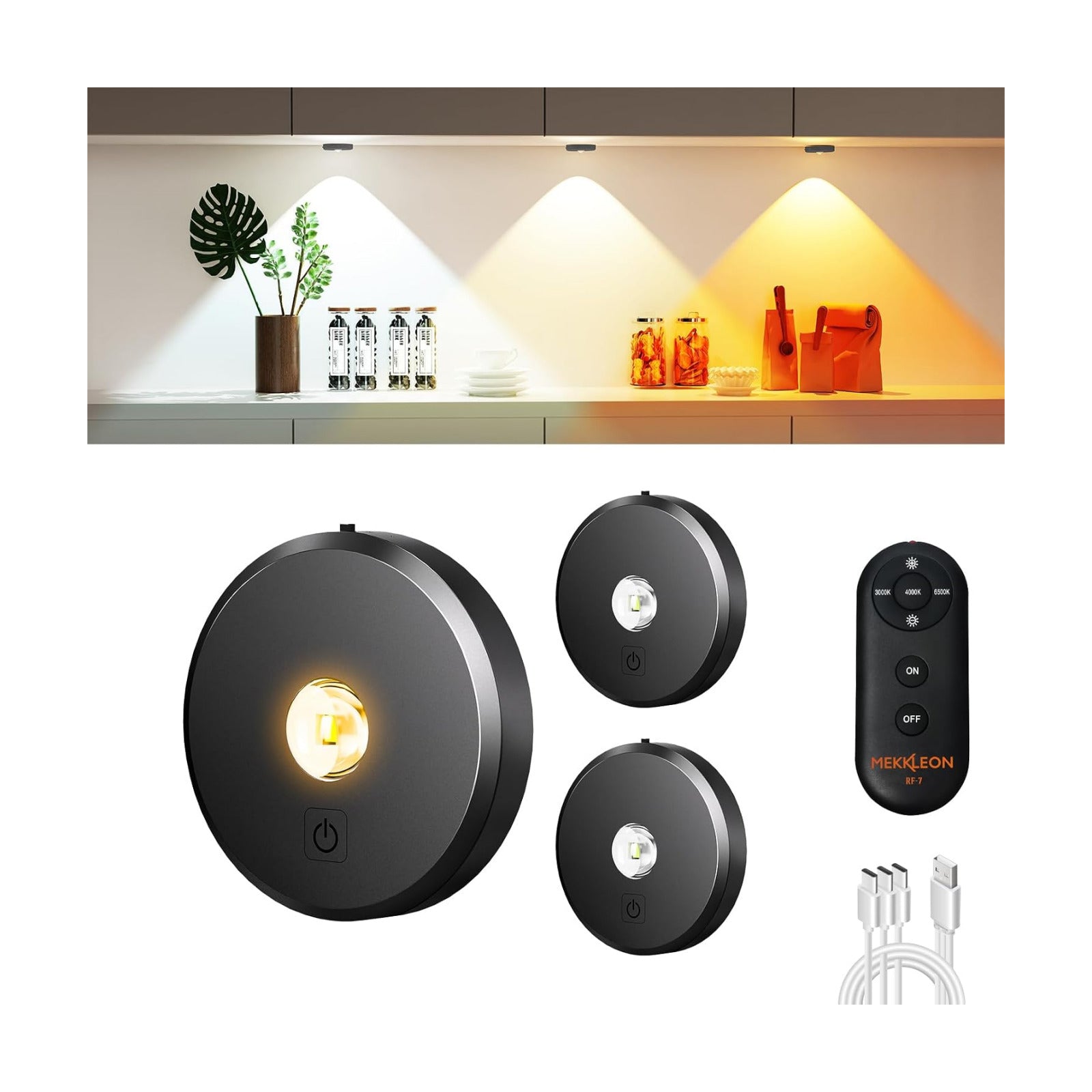 Puck Lights with Remote Control Rechargeable,Wireless Under Cabinet Lighting,2000mAh Battery Operated Tap Push Touch