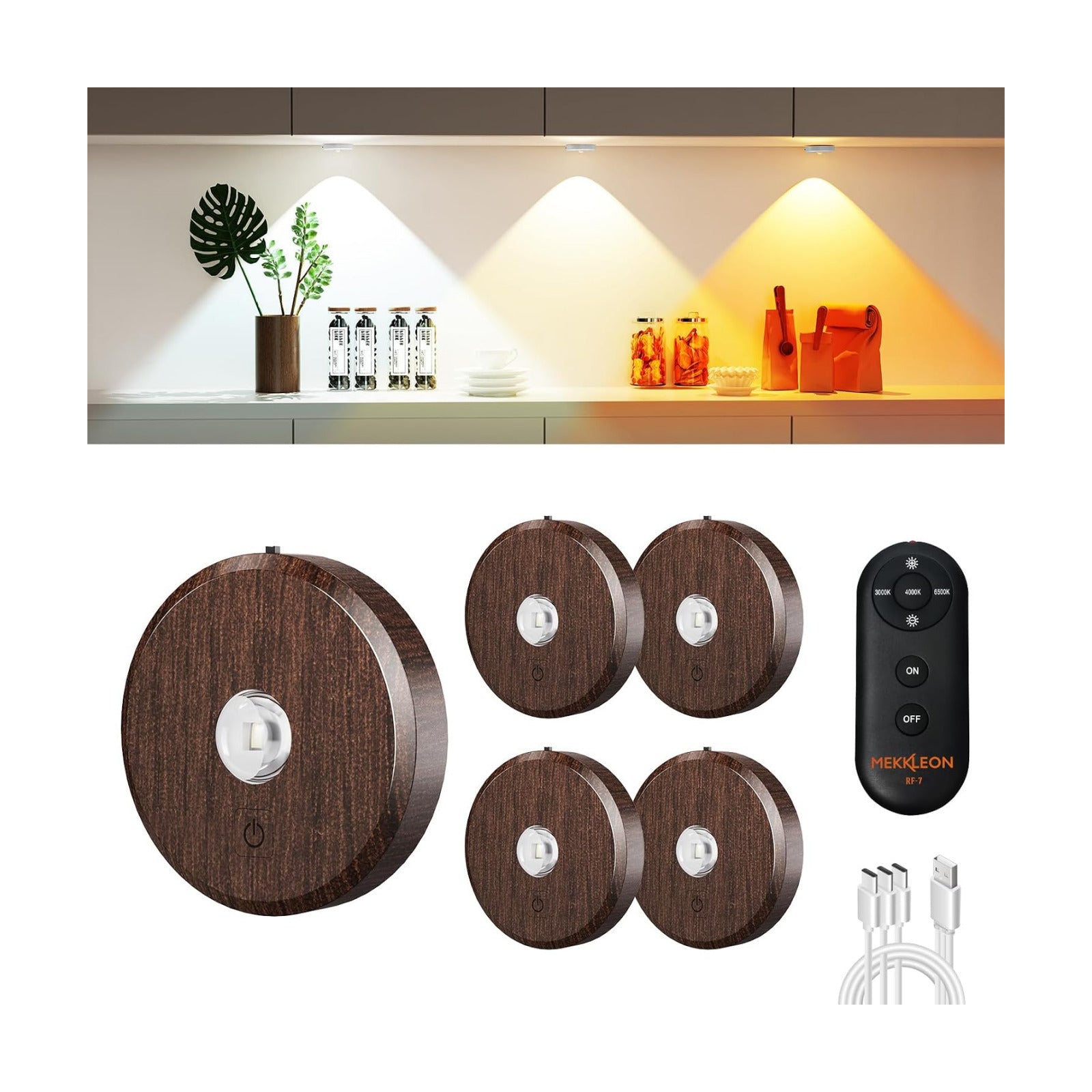 Puck Lights with Remote Control Rechargeable,Wireless Under Cabinet Lighting,2000mAh Battery Operated Tap Push Touch