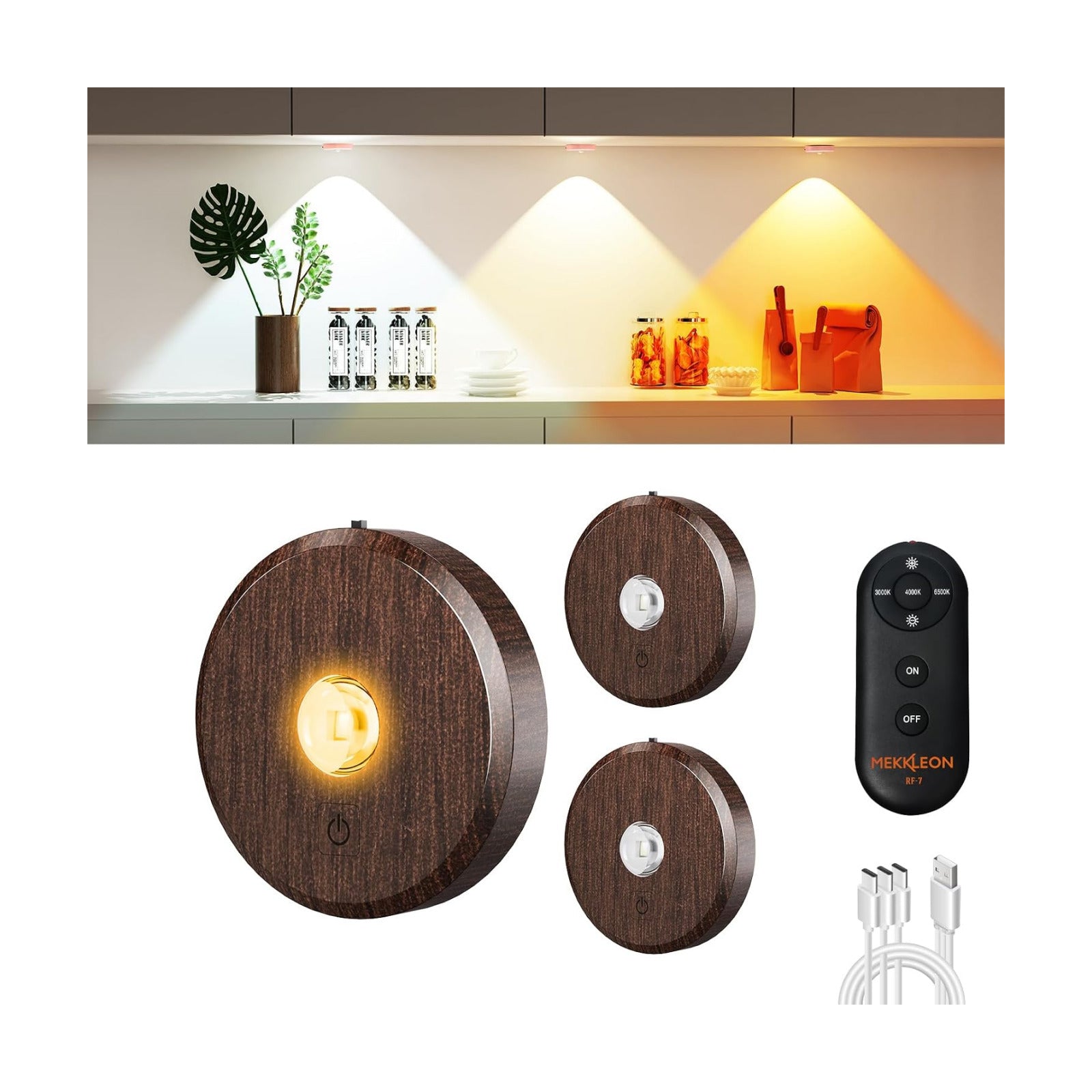 Puck Lights With Remote Control - Rechargeable, Wireless Under Cabinet Lighting, 2000mAh Battery Operated Tap Push