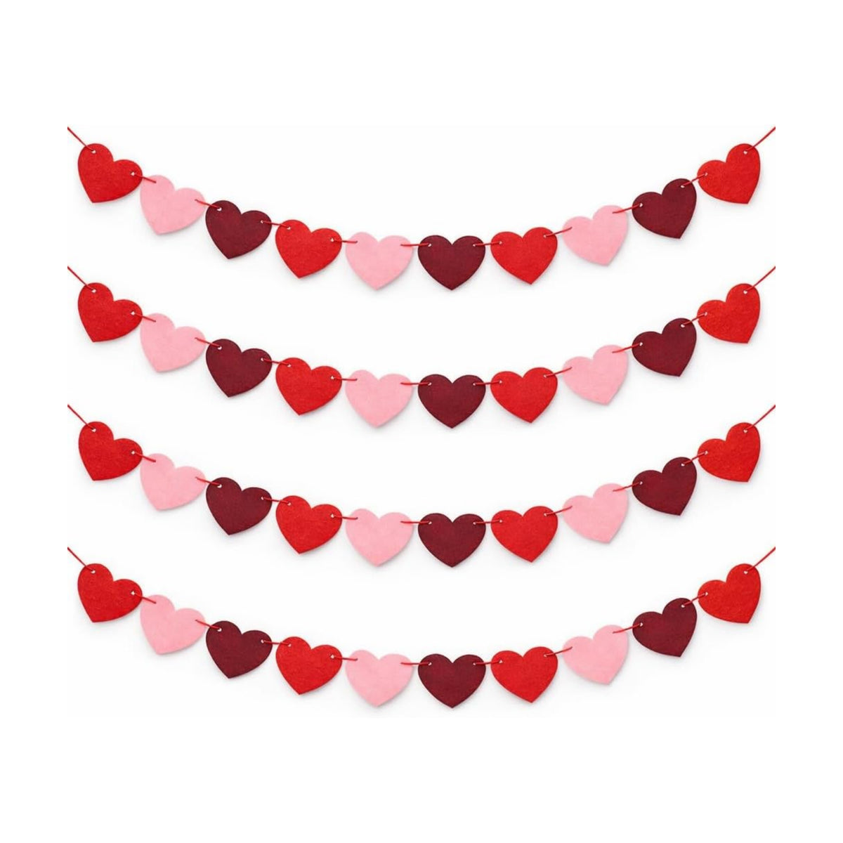 Valentines Day Decorations - Red Felt Heart Garland Hanging String - Ready-to-Use Romantic Valentines Day Decor for Home, Office, Wedding, Anniversary, Birthday Party - No DIY (Red)