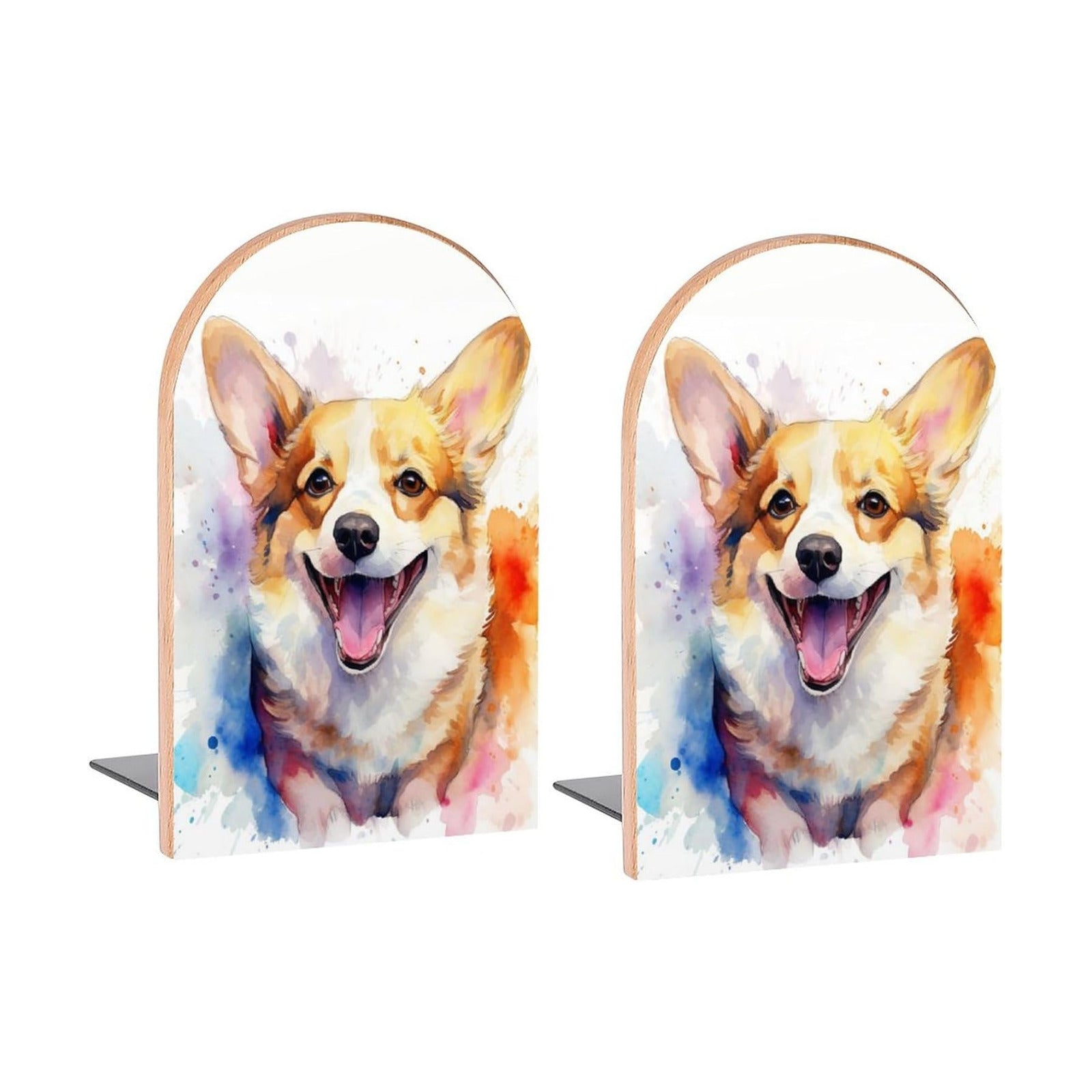 Dog Open Mouth Corgi Book Ends Decorative Wood Bookends