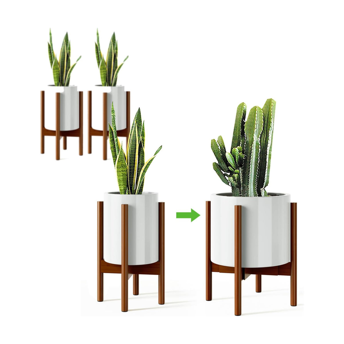 MUDEELA Plant Stand for Indoor, Bamboo Material, Dark Brown, 14.5 Inch Tall | Adjustable Width Fits 8-12 Inch Pot